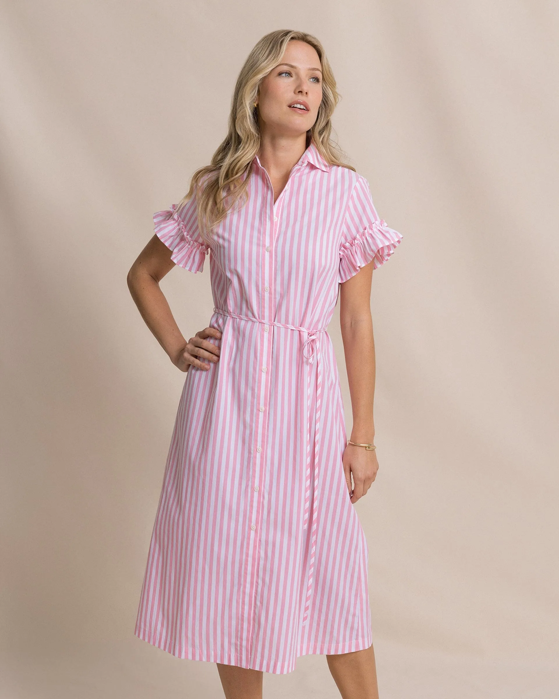 Tyra Striped Ruffle Sleeve Midi Dress sold by Southern Tide product image thumbnail 3