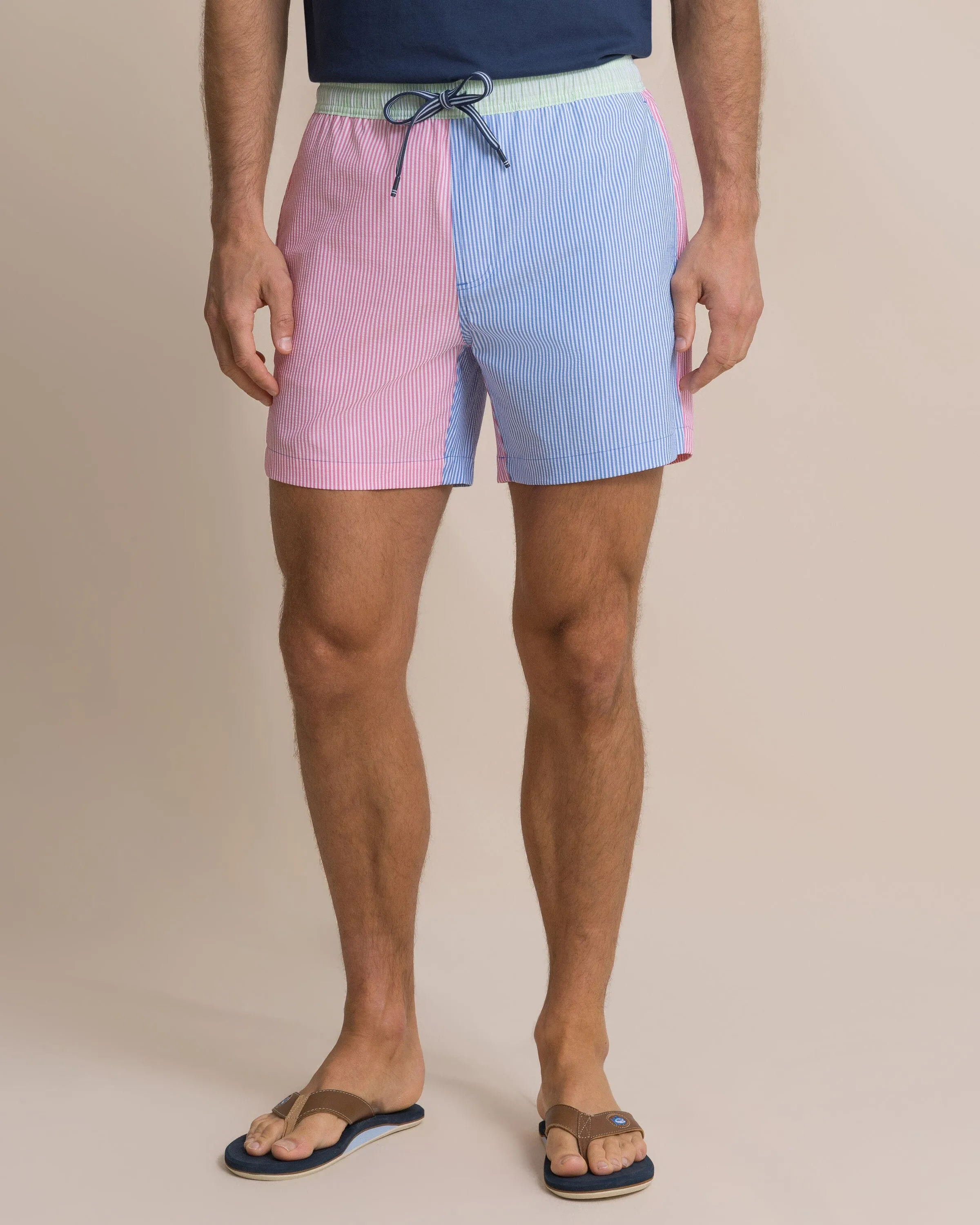 Colorblock Seersucker Stripe Maritime Swim Trunk sold by Southern Tide