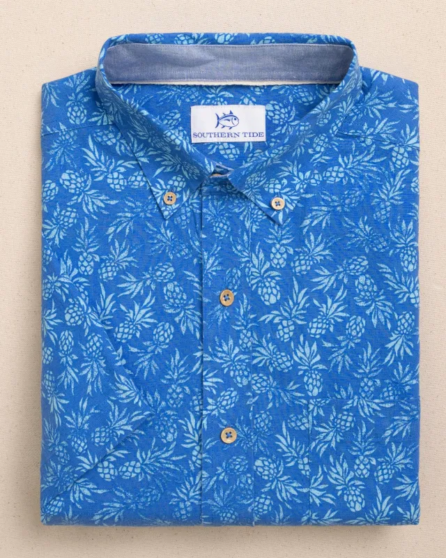 Pineapple Parade Linen Rayon Short Sleeve Sport Shirt made by Southern Tide