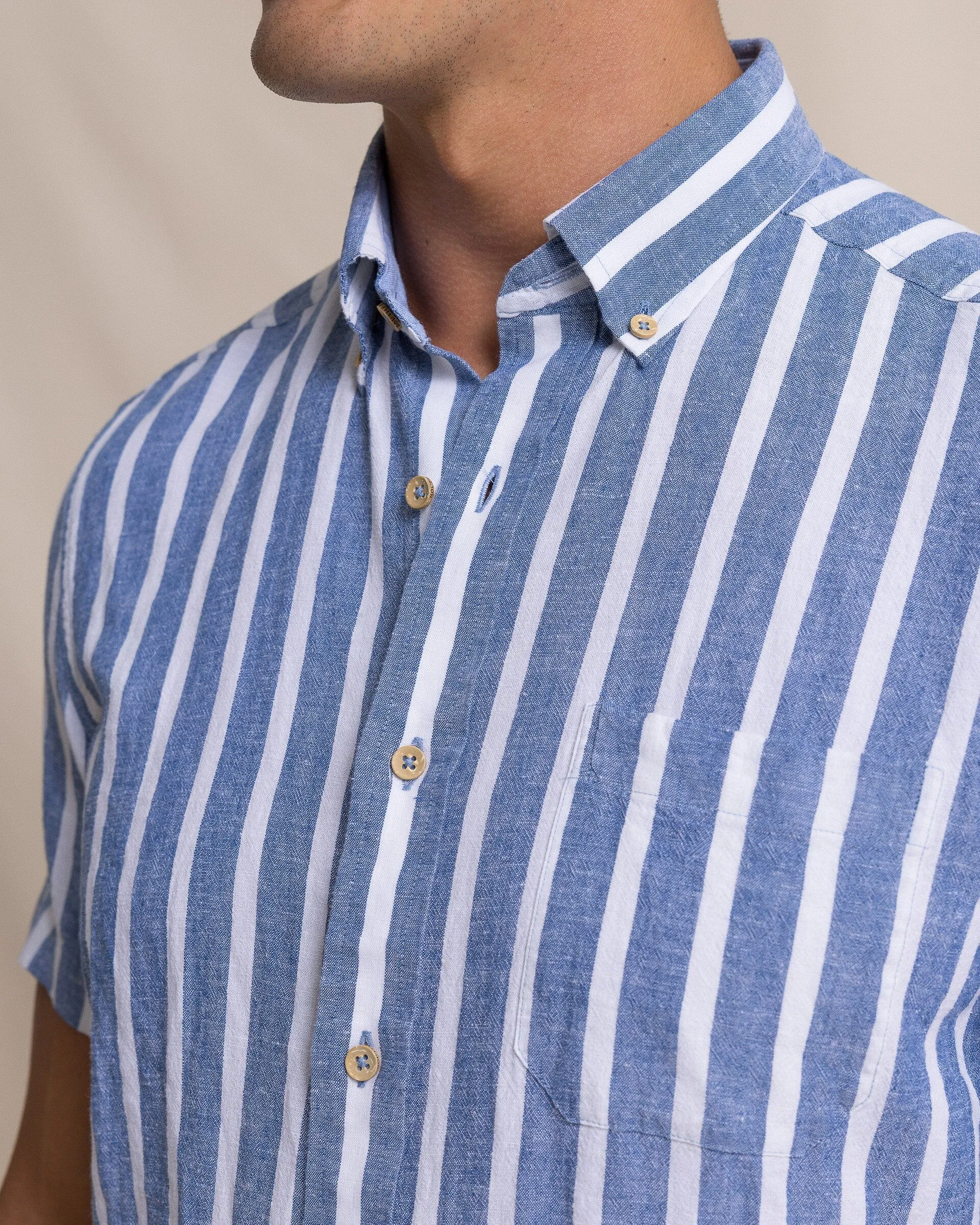 Seamark Stripe Linen Rayon Short Sleeve Sport Shirt sold by Southern Tide product image thumbnail 5