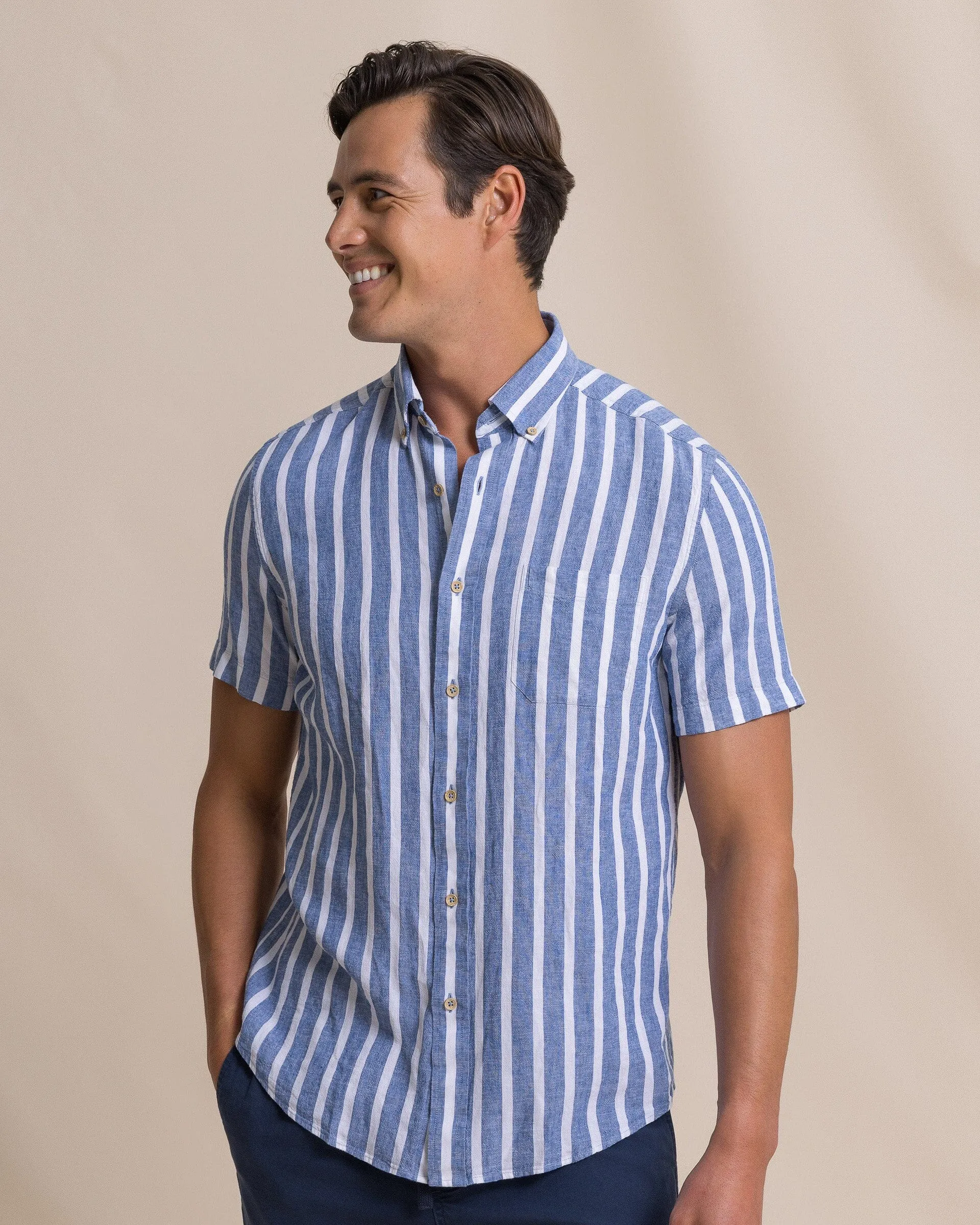 Seamark Stripe Linen Rayon Short Sleeve Sport Shirt sold by Southern Tide product image thumbnail 3