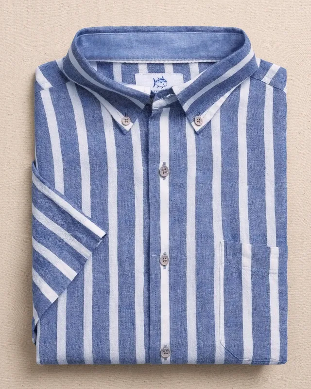 Seamark Stripe Linen Rayon Short Sleeve Sport Shirt made by Southern Tide