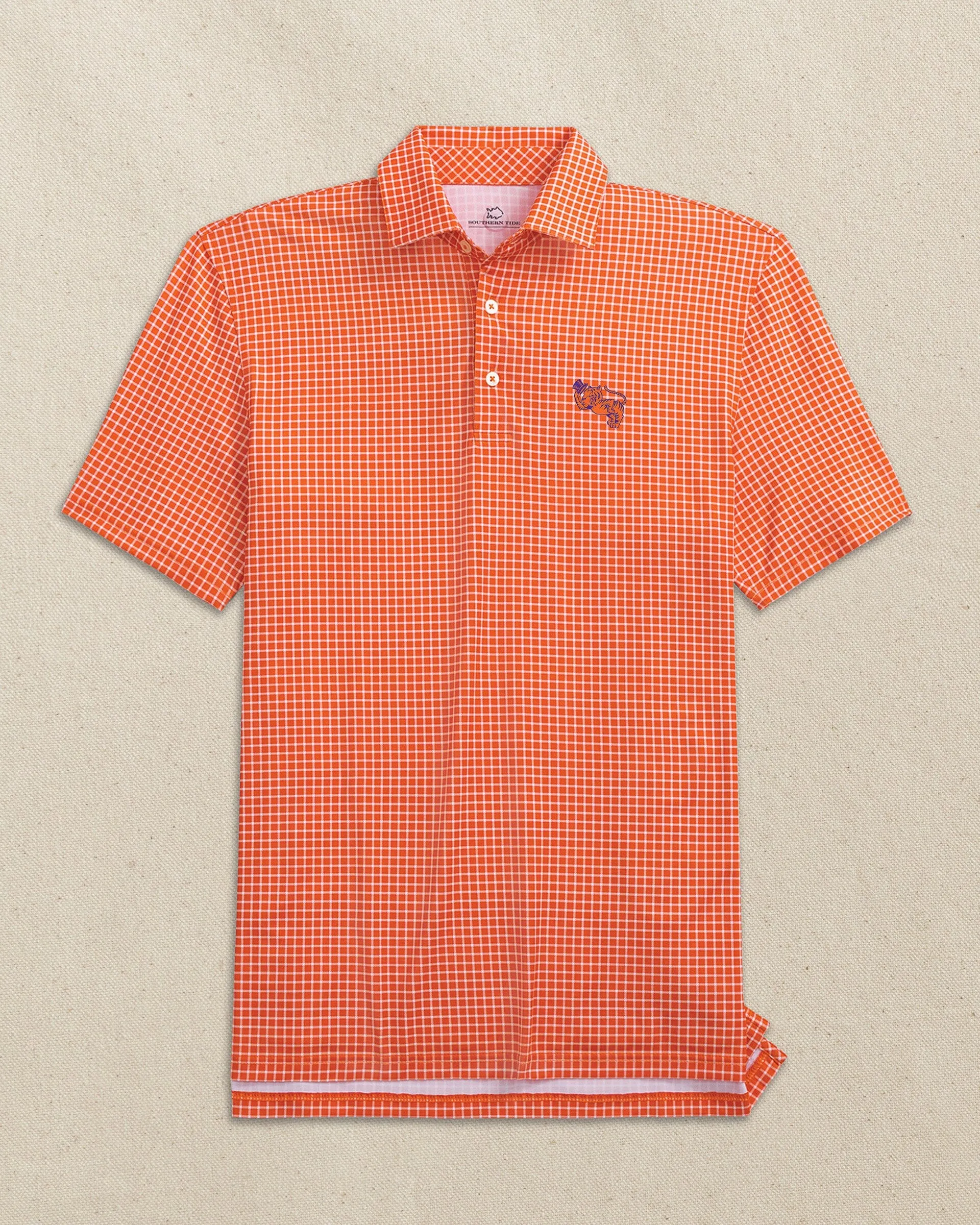 Clemson Gentleman Tiger Driver Dunes Edge Plaid Polo sold by Southern Tide