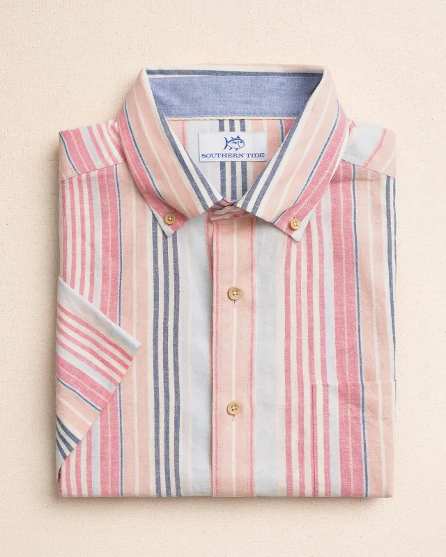 Sea Voyage Stripe Linen Rayon Short Sleeve Sport Shirt made by Southern Tide