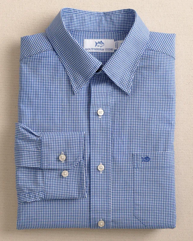 Charleston Parkwood Micro-Gingham Embroidered Sport Shirt made by Southern Tide