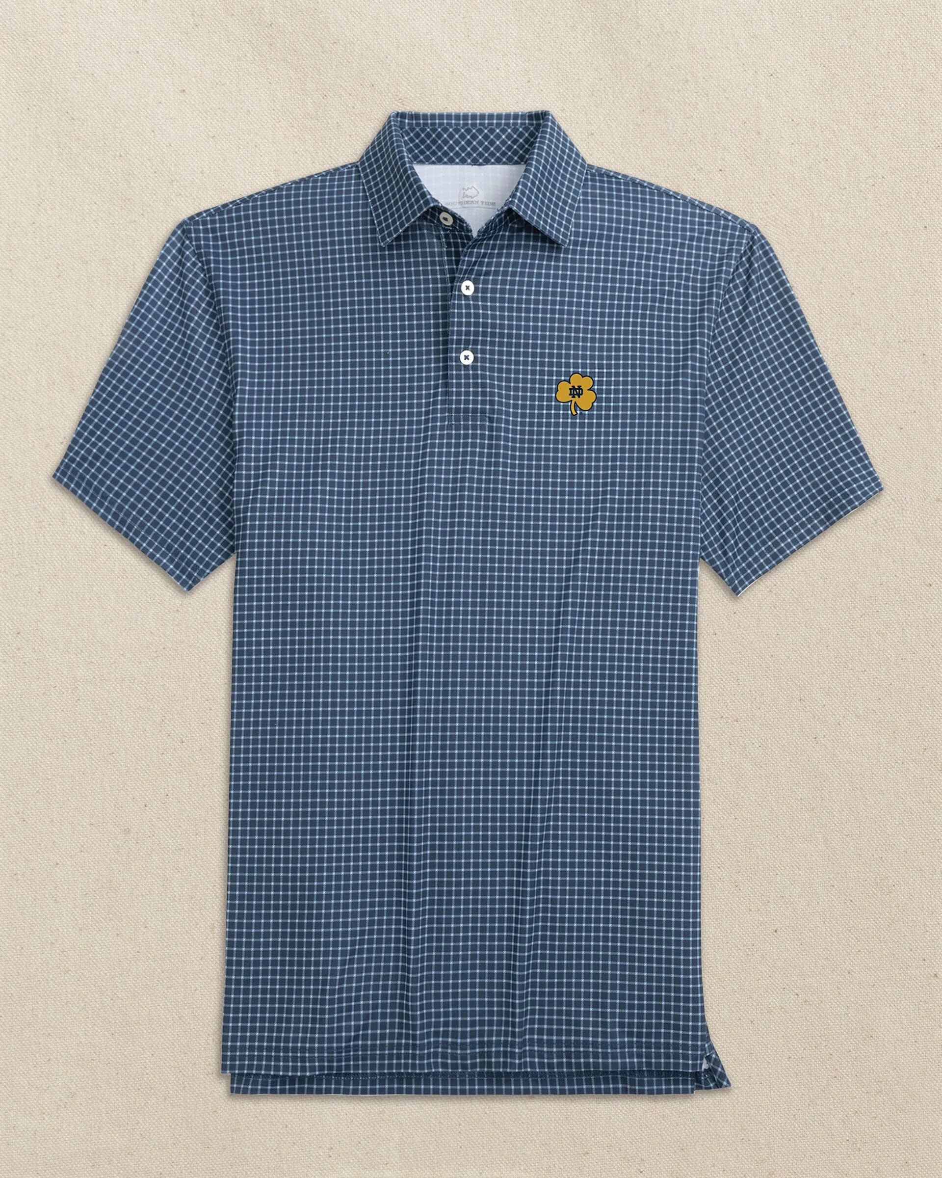Notre Dame Shamrock Driver Dunes Edge Plaid Polo sold by Southern Tide