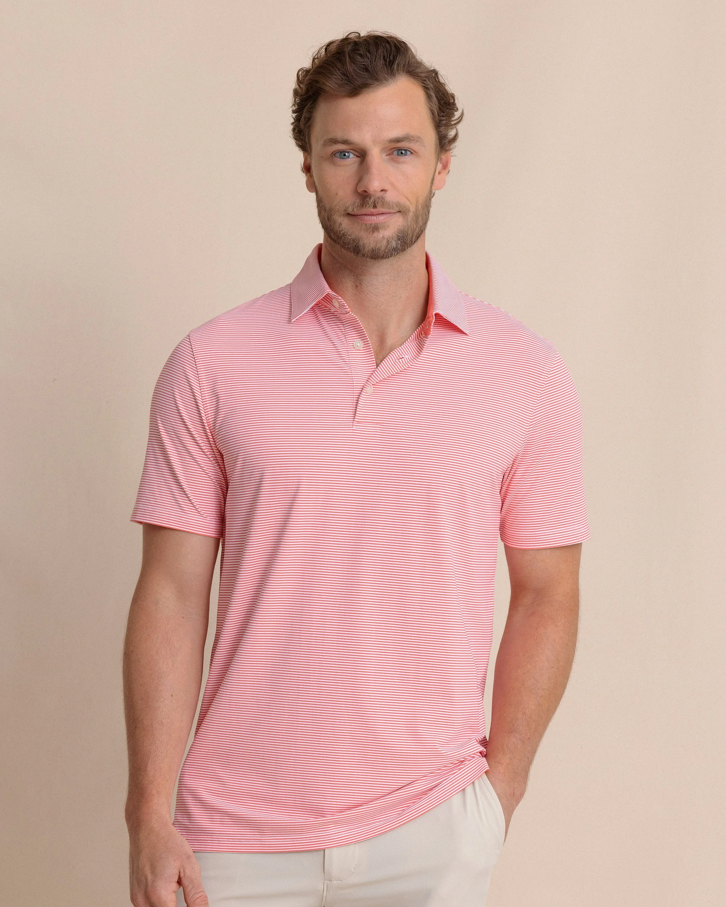 brrr°®-eeze Meadowbrook Stripe Polo - Sunkist Coral sold by Southern Tide