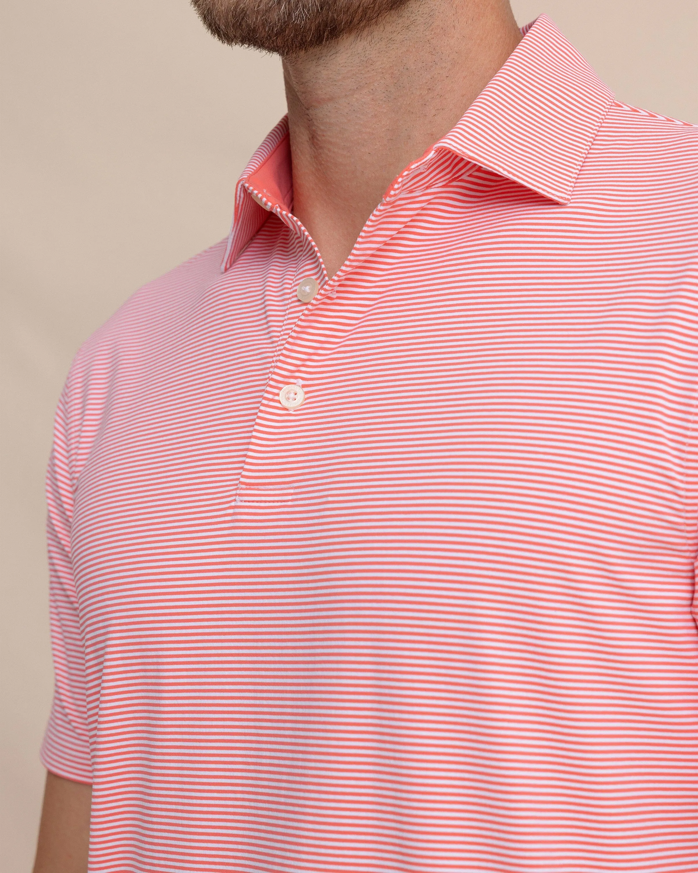 brrr°®-eeze Meadowbrook Stripe Polo - Sunkist Coral sold by Southern Tide product image thumbnail 3