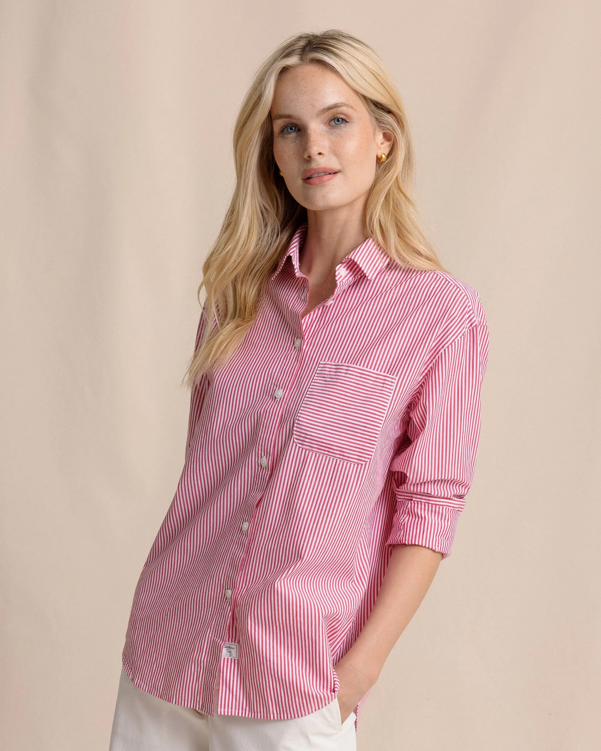 Katherine Stripe Shirt - Grenadine Red sold by Southern Tide product image thumbnail 5