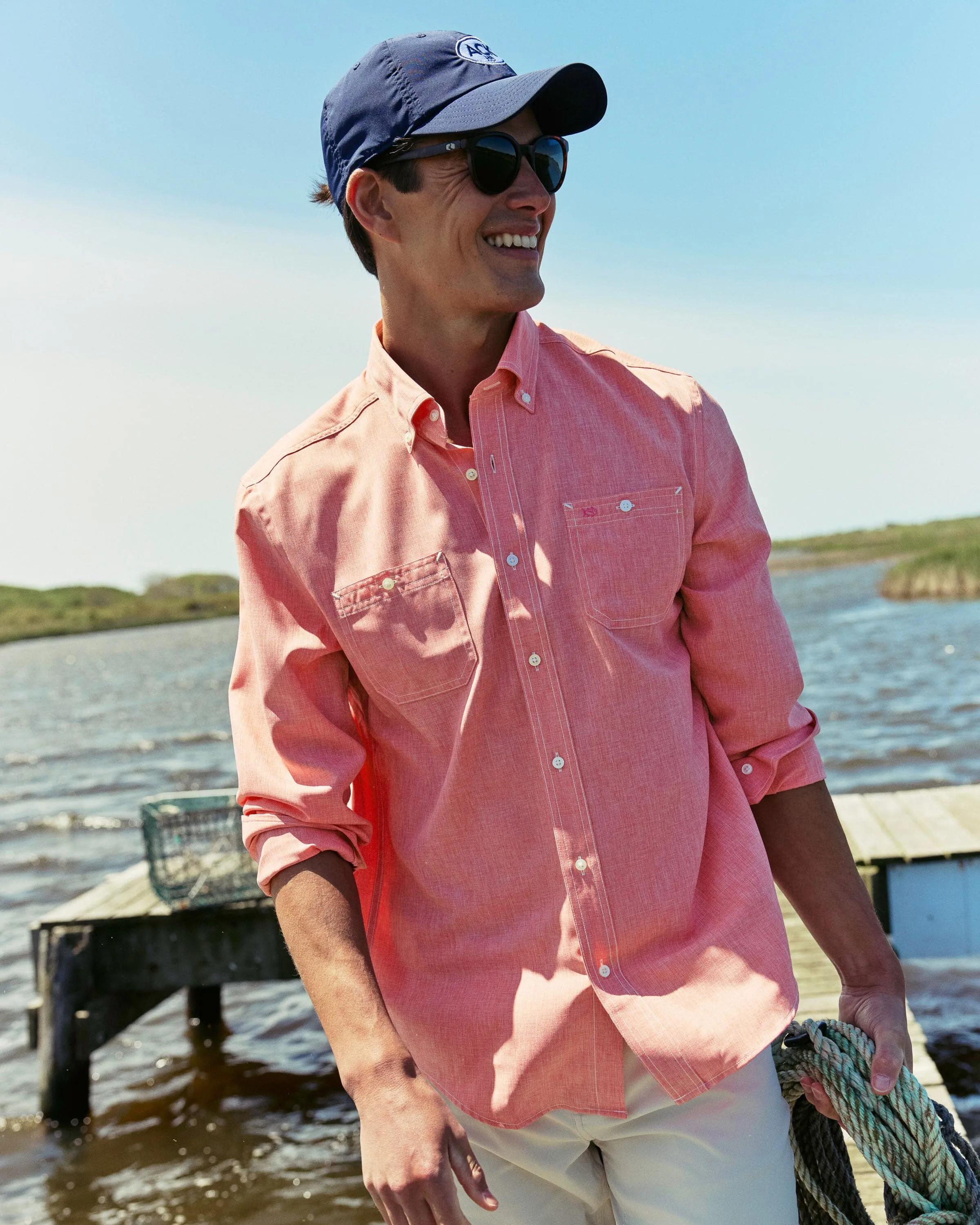 Southern Tide Dock Shirt - Sunkist Coral sold by Southern Tide