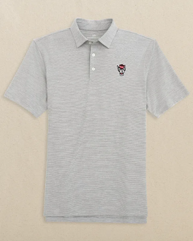 NC State Wolf Head Driver Spacedye Polo - Black made by Southern Tide