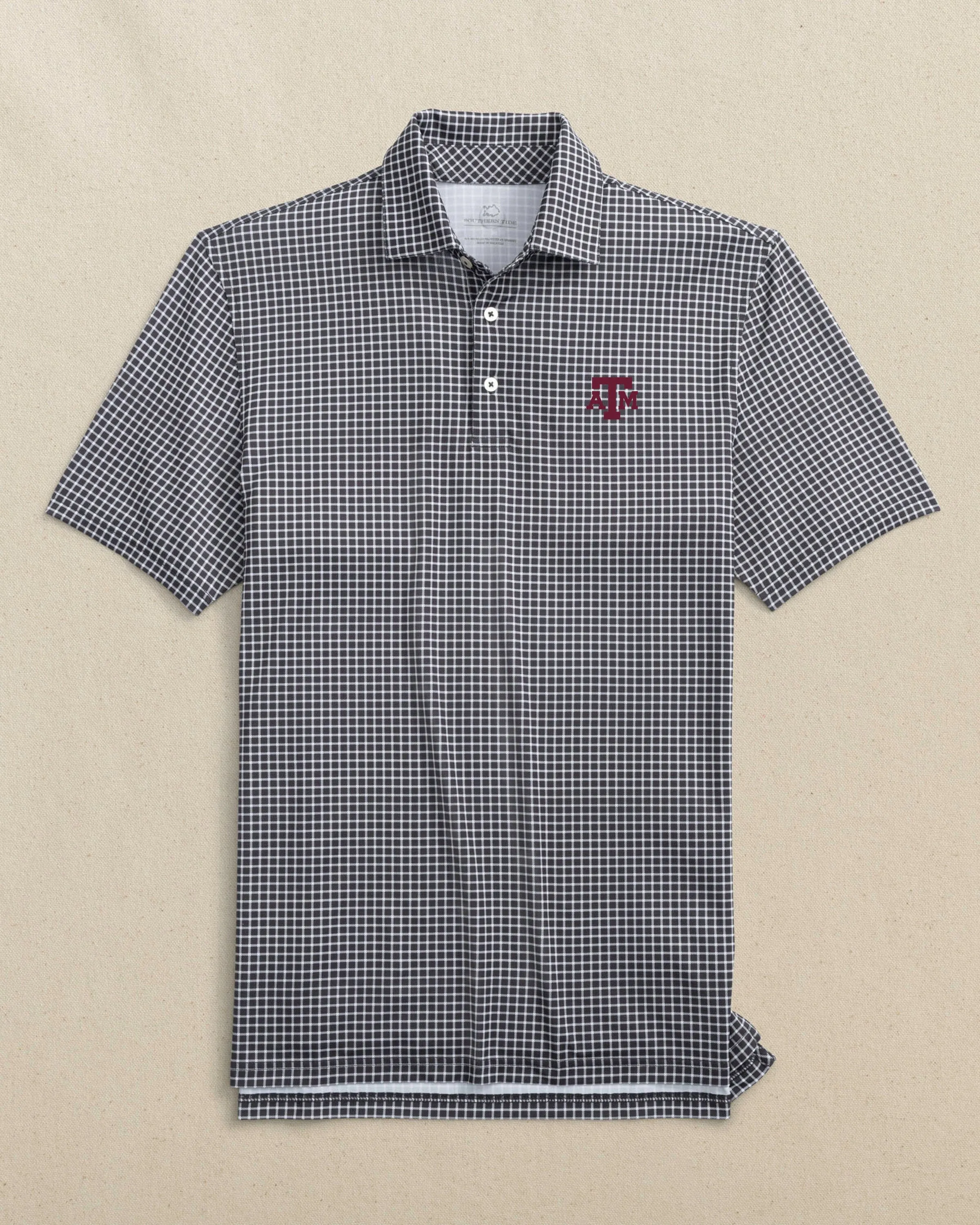 Texas A&M Aggies Driver Dunes Edge Plaid Polo - Black sold by Southern Tide