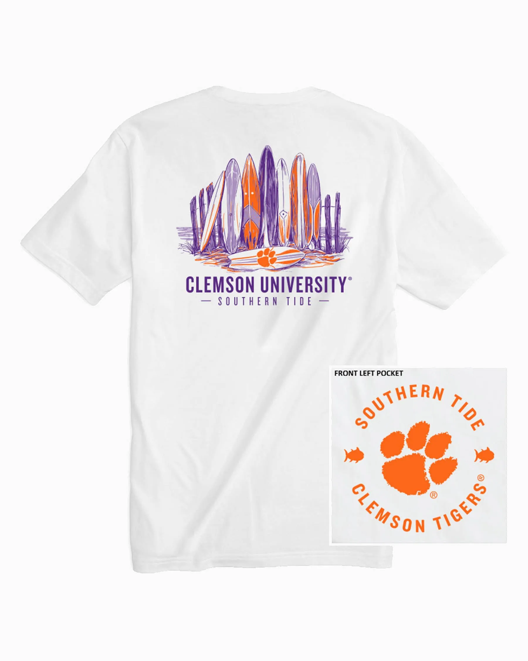 Clemson Tigers Surfboard Row T-Shirt sold by Southern Tide