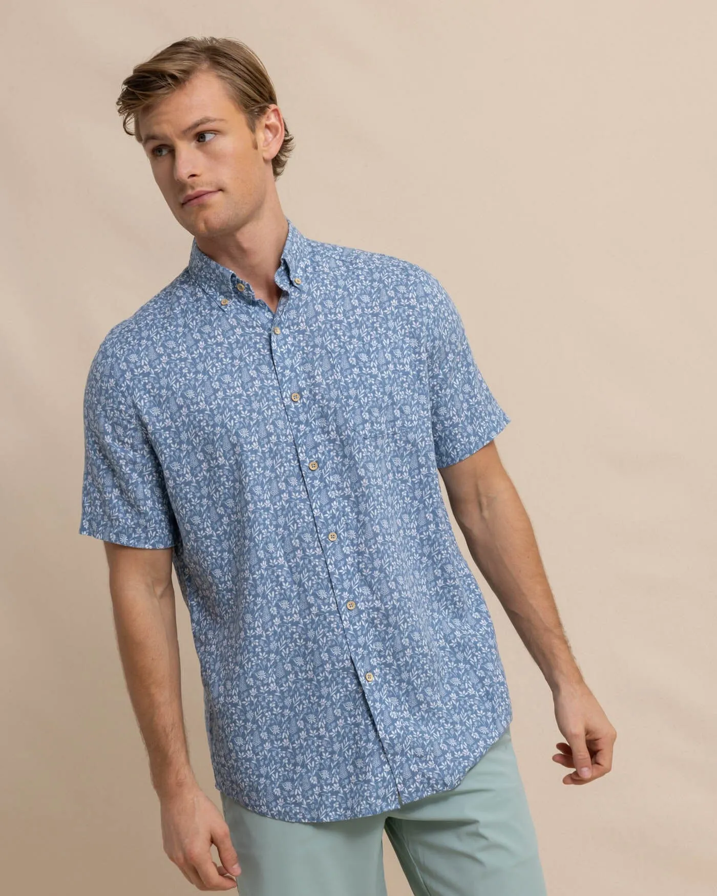 Linen Rayon Ditzy Floral Short Sleeve Sport Shirt sold by Southern Tide