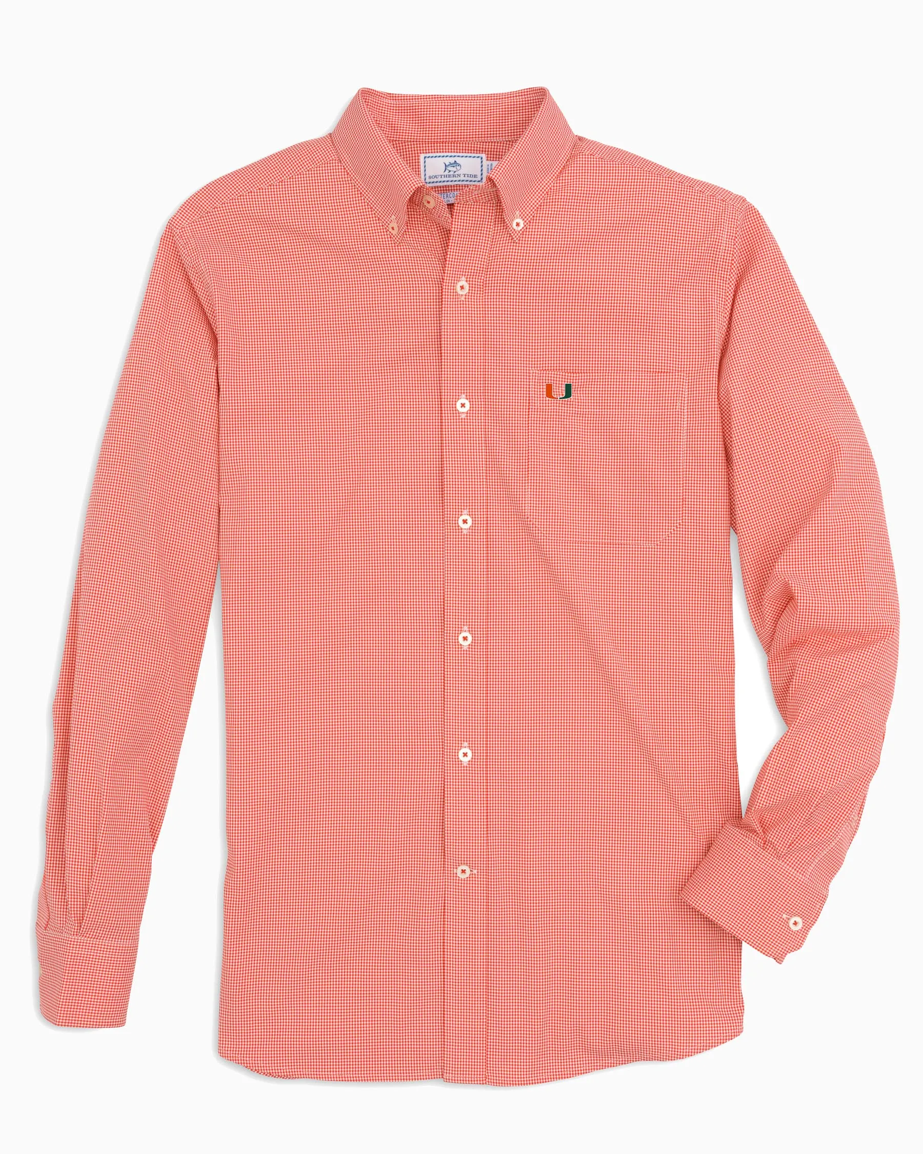 Miami Hurricanes Gingham Button Down Shirt sold by Southern Tide product image thumbnail 4