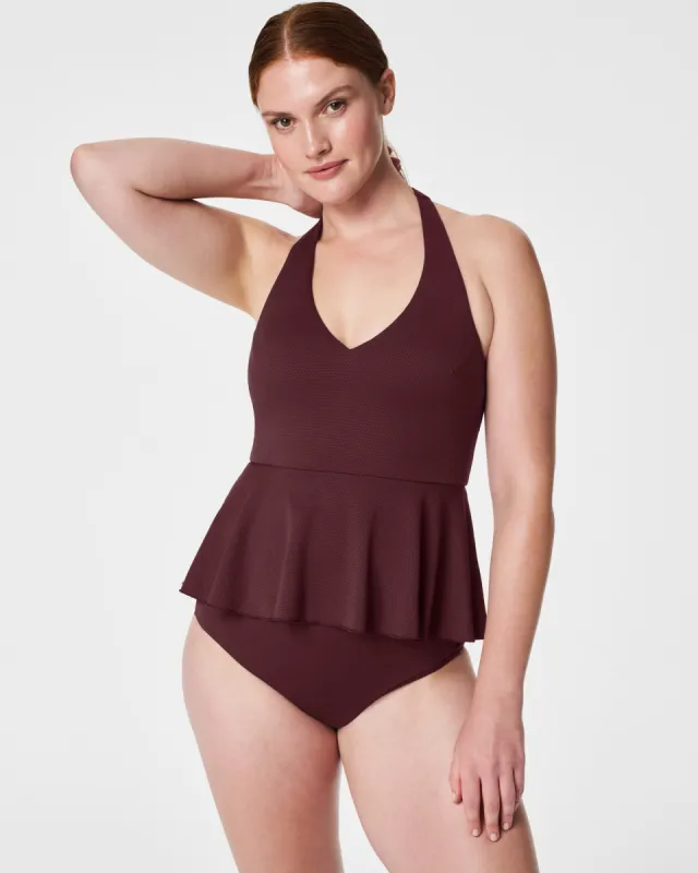 Pique Shaping Swim, Halter Tankini sold by SPANX