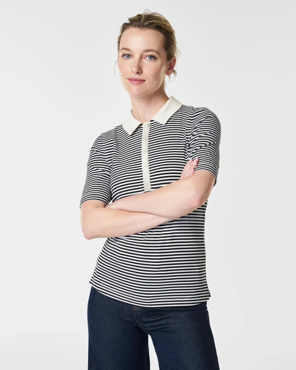 Stretch Rib Striped Polo Top sold by SPANX
