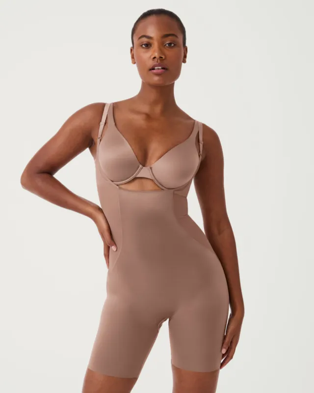 Satin Shaping Mesh Open-Bust Mid-Thigh Bodysuit sold by SPANX