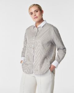 The Best Poplin Striped Button-Down Shirt, Matcha Stripe sold by SPANX