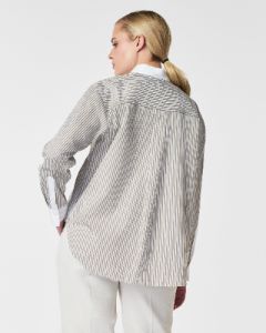 The Best Poplin Striped Button-Down Shirt, Matcha Stripe sold by SPANX