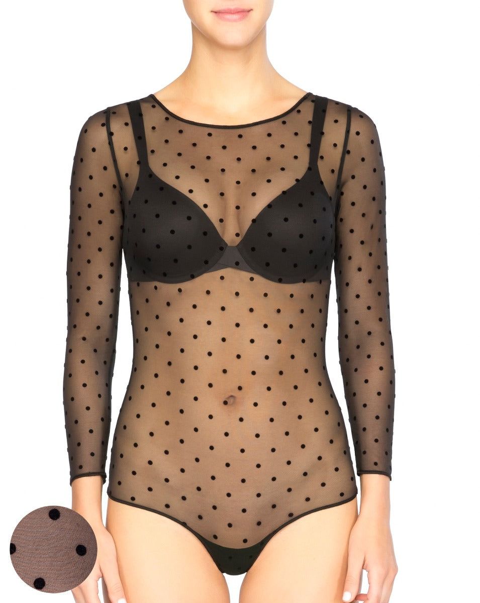 Smoothing Mesh Flocked Dot Thong Bodysuit sold by SPANX