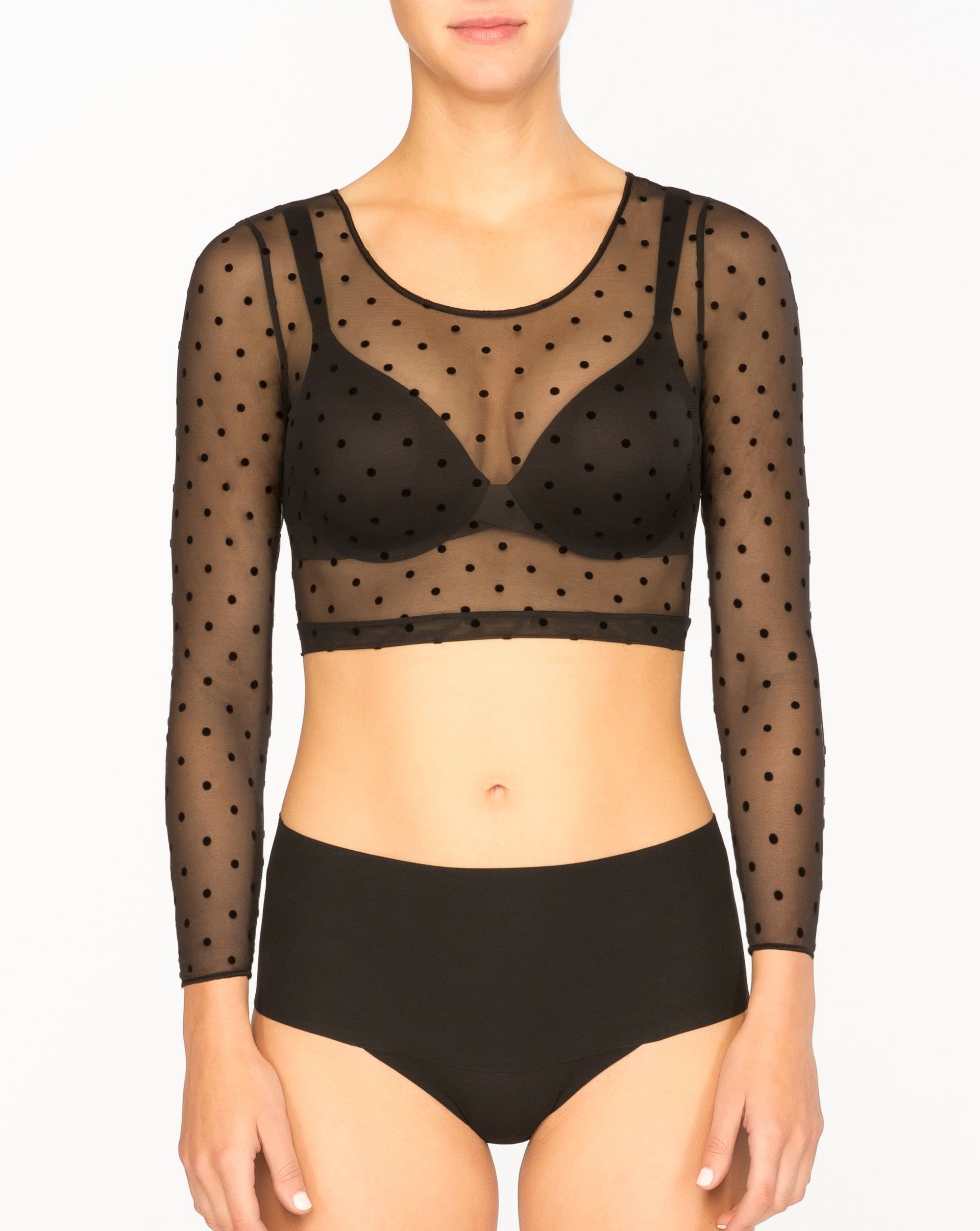 Smoothing Mesh Flocked Dot Crop Top sold by SPANX