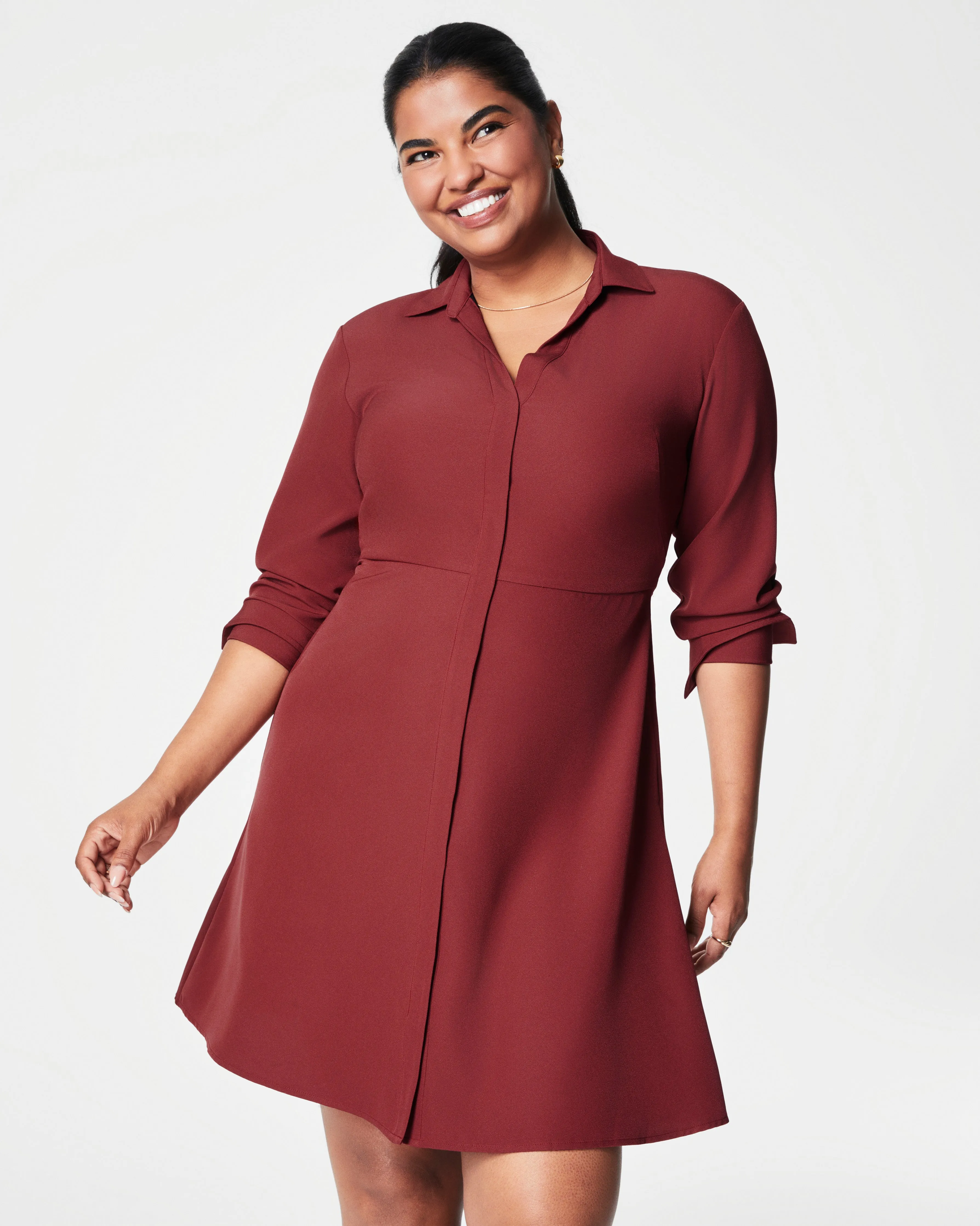 【関税＆送料込み】ChloAC Crepe Shirtdress SPANX® Carefree Crepe Collared Shirt Dress | Parallel