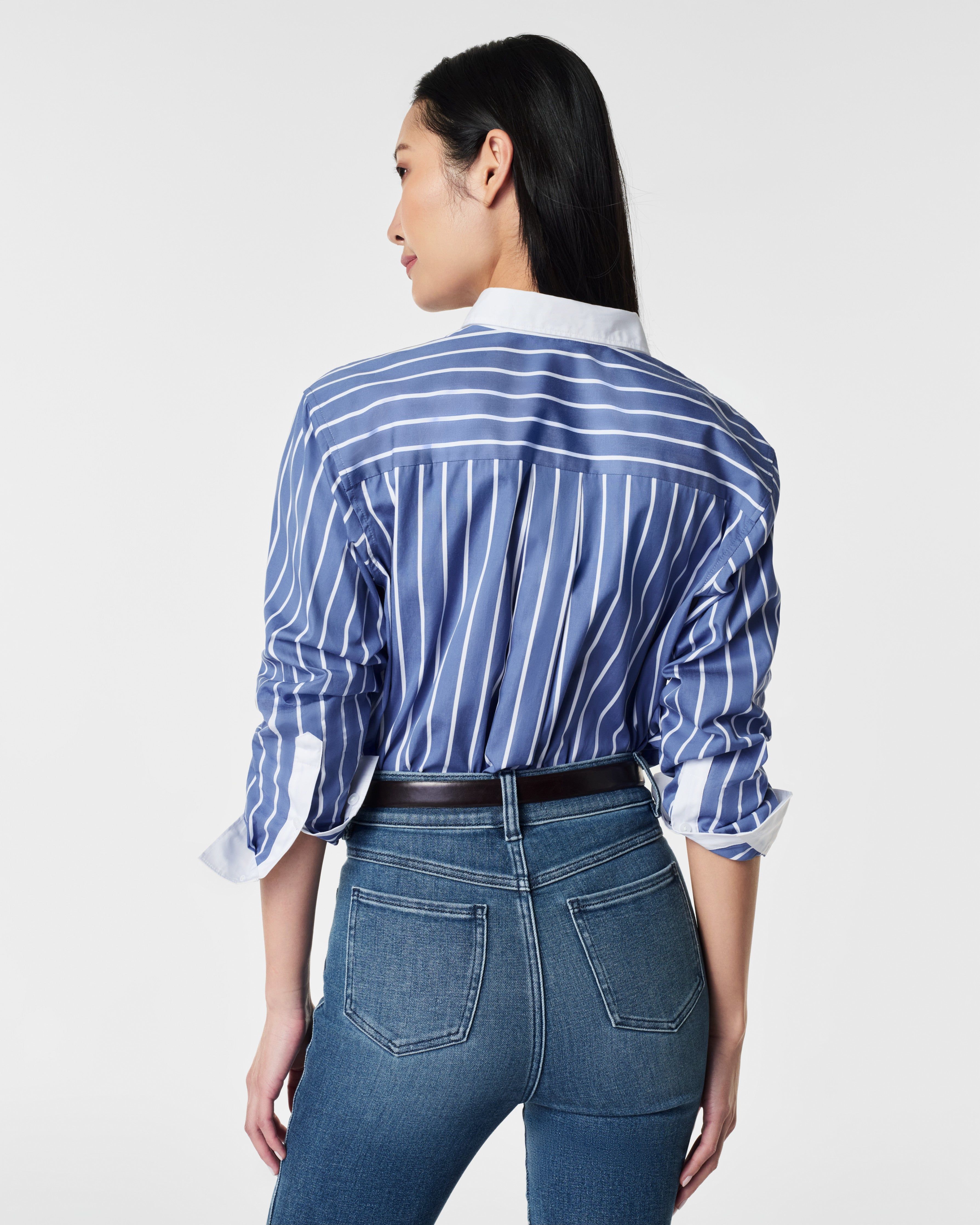 The Best Poplin Striped Button-Down Shirt, Postal Blue Stripe sold by SPANX product image thumbnail 2