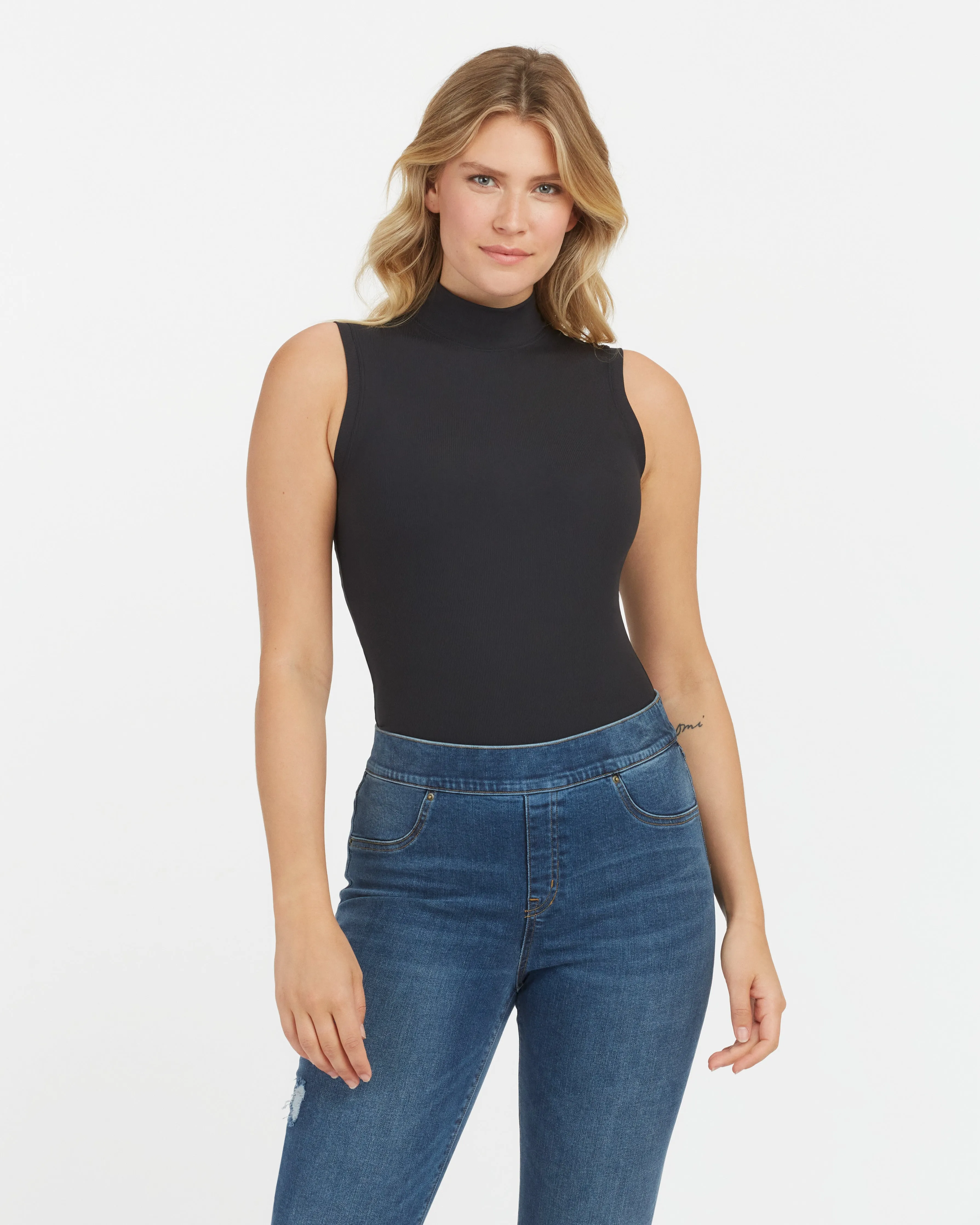 Suit Yourself Ribbed Mock Neck Sleeveless Bodysuit sold by SPANX