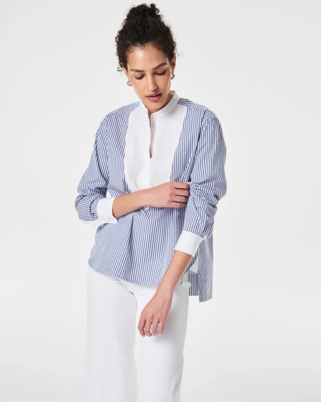 SPANX® Poplin Tuxedo Shirt, Stripe sold by SPANX