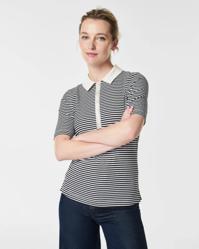 SPANX® Stretch Rib Polo Top, Stripe sold by SPANX