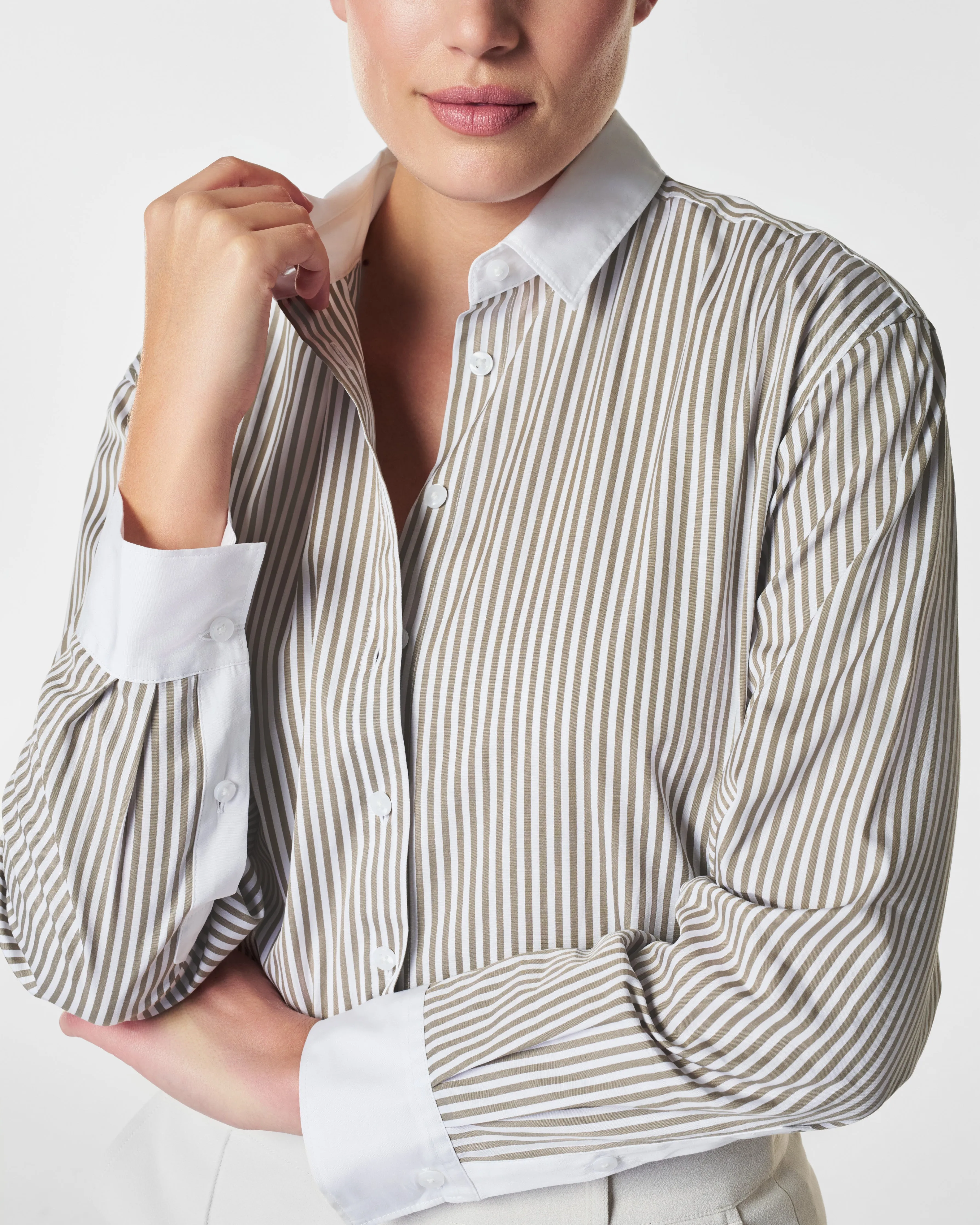SPANX® Poplin Oversized Button Down, Matcha Stripe sold by SPANX product image thumbnail 3