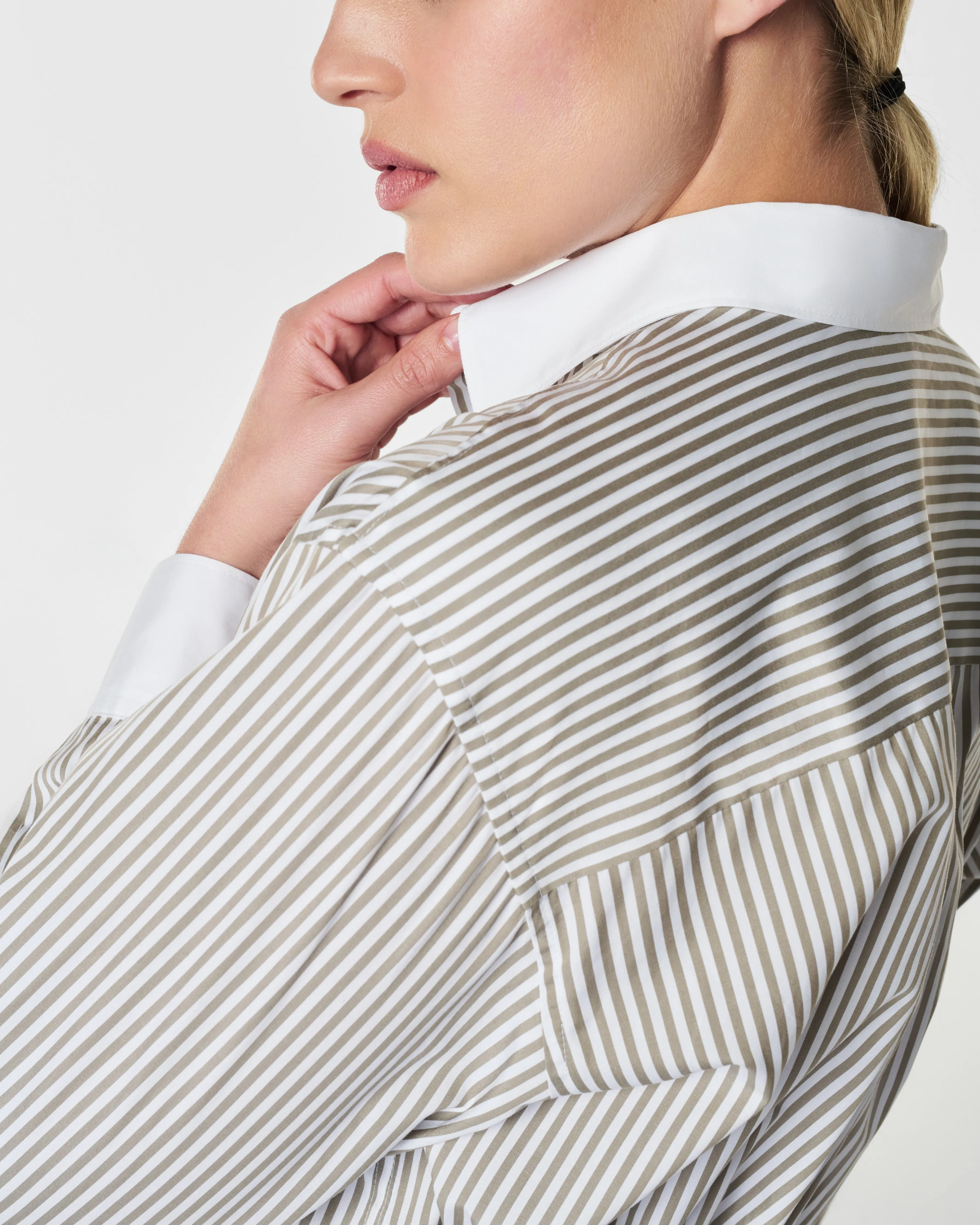 SPANX® Poplin Oversized Button Down, Matcha Stripe sold by SPANX product image thumbnail 4