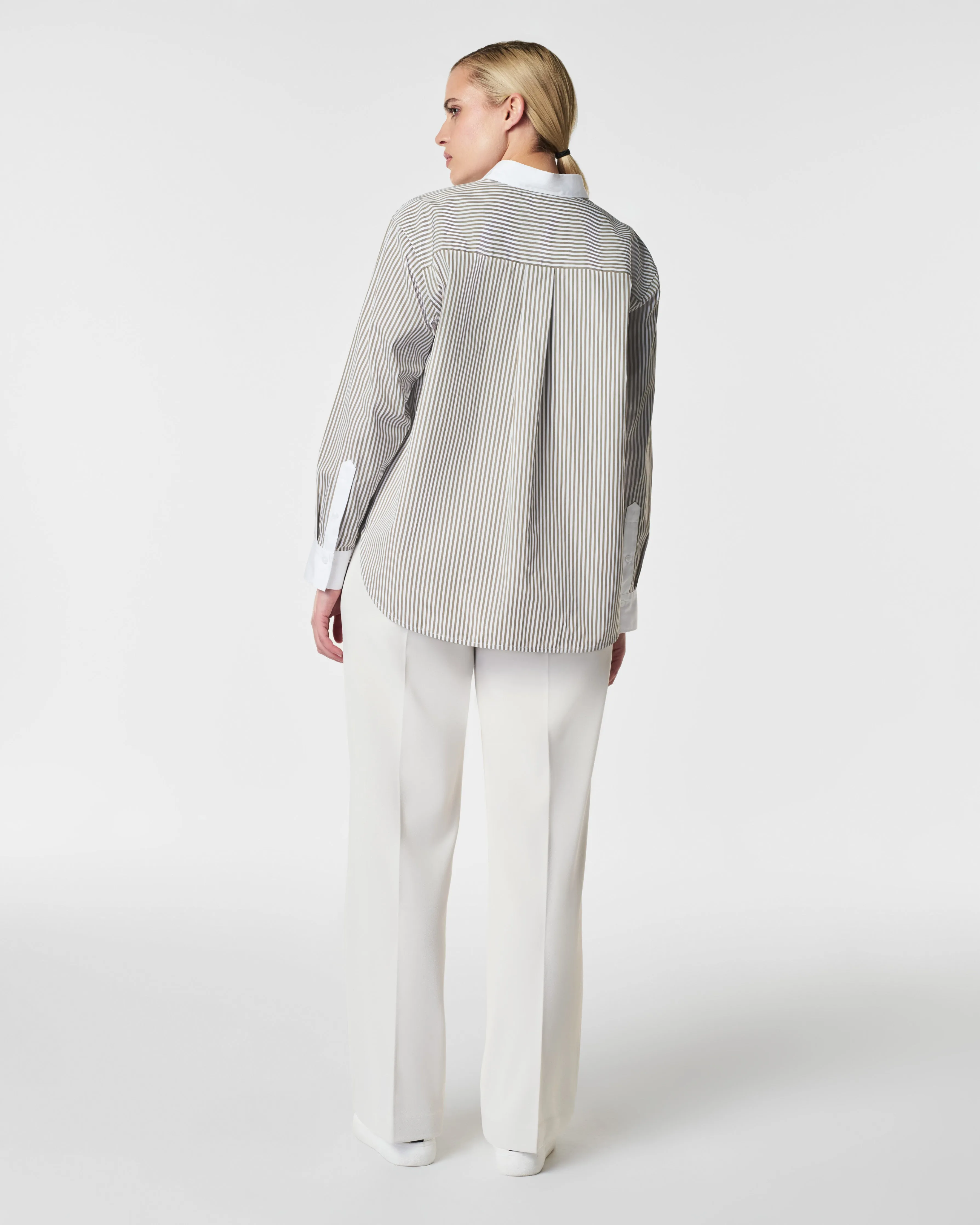 SPANX® Poplin Oversized Button Down, Matcha Stripe sold by SPANX product image thumbnail 5