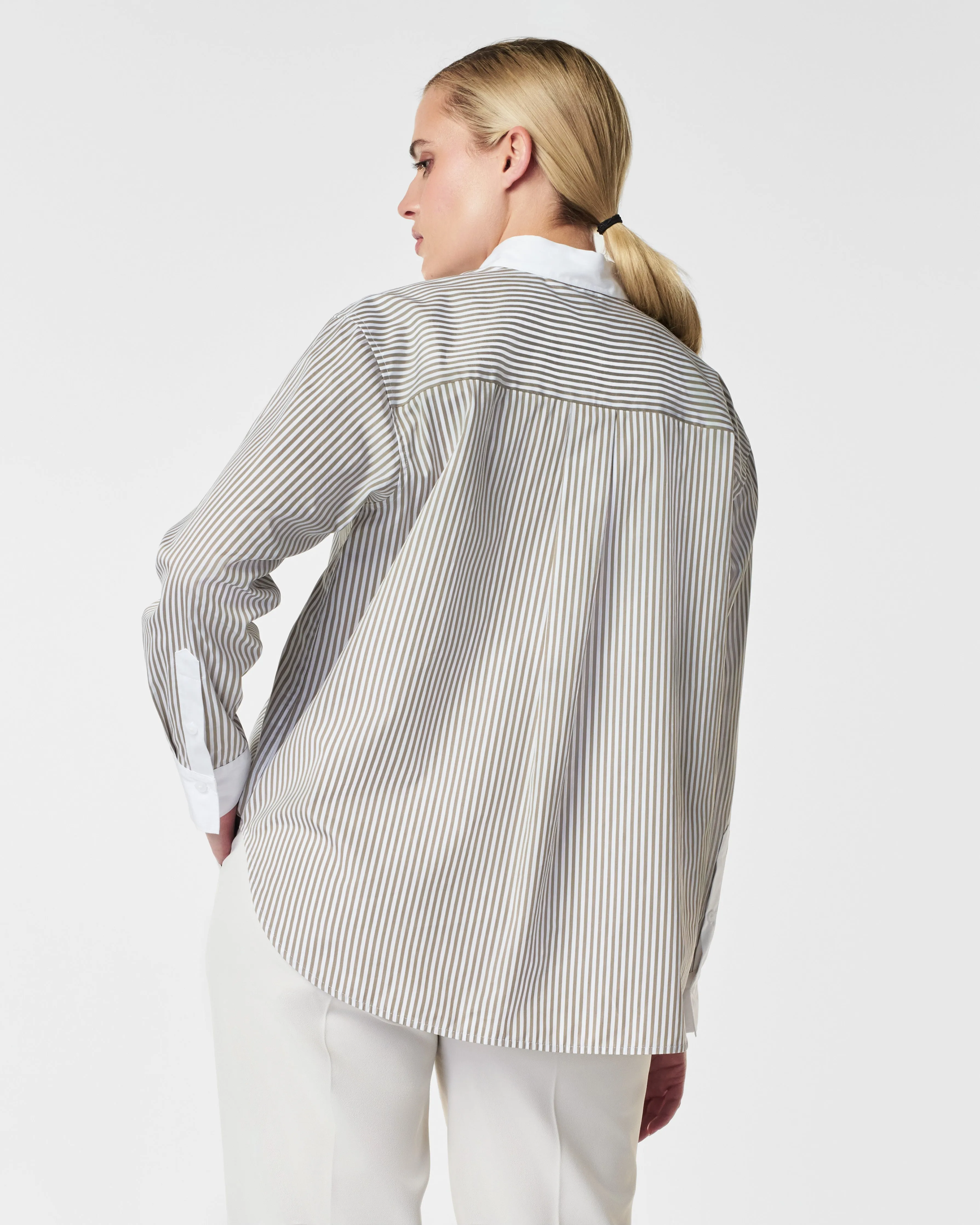 SPANX® Poplin Oversized Button Down, Matcha Stripe sold by SPANX product image thumbnail 2