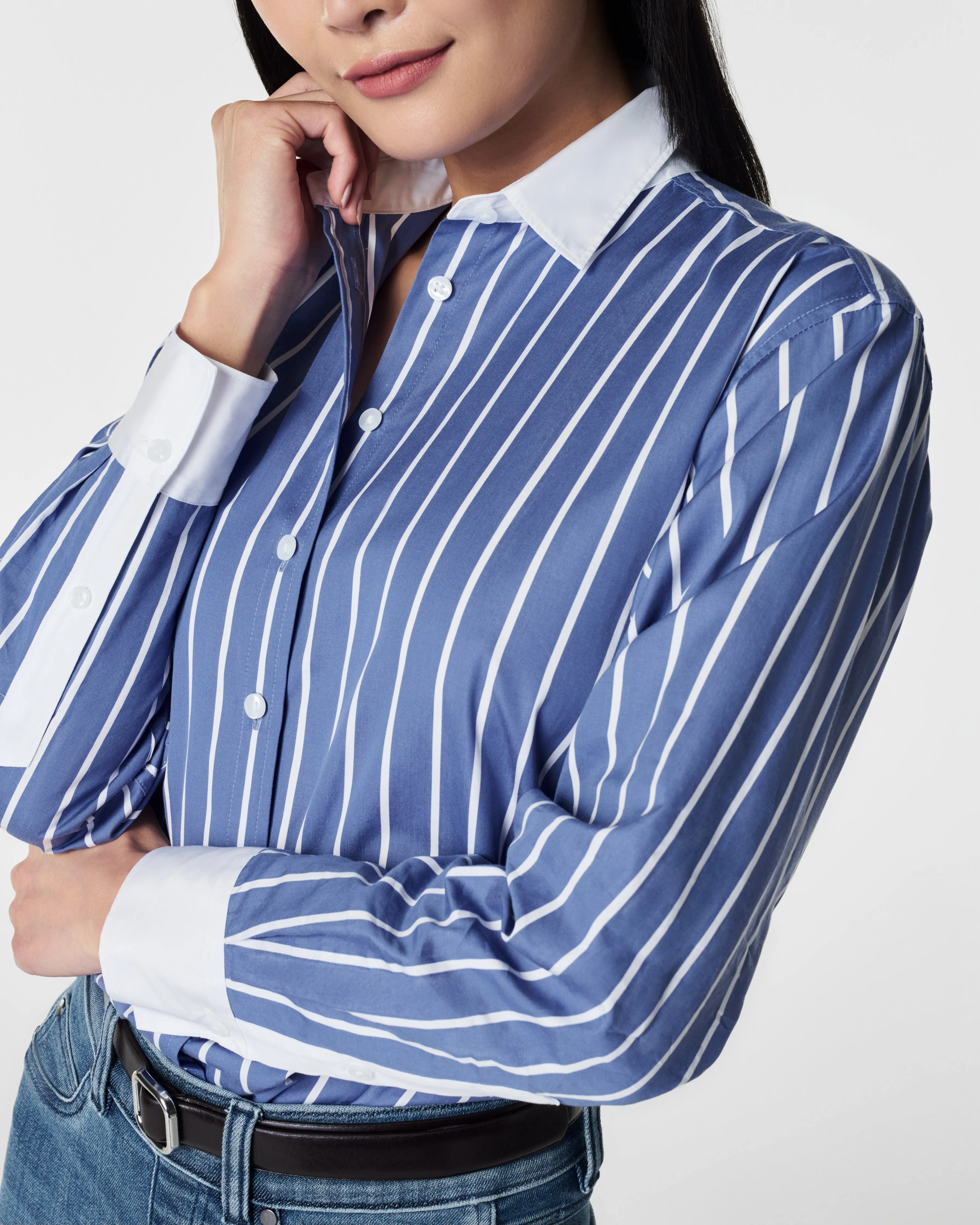 SPANX® Poplin Oversized Button Down, Postal Blue Stripe sold by SPANX product image thumbnail 3