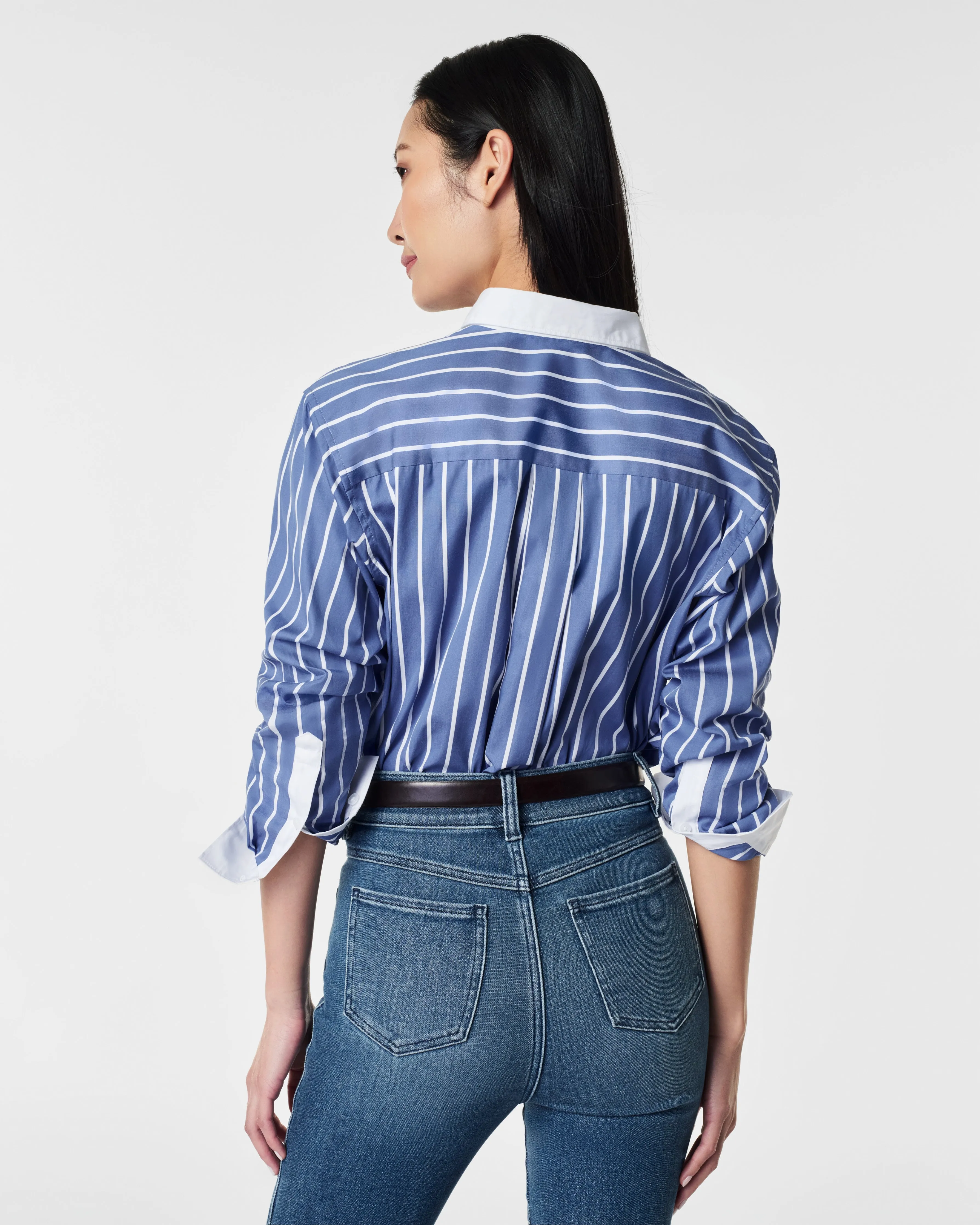 SPANX® Poplin Oversized Button Down, Postal Blue Stripe sold by SPANX product image thumbnail 2