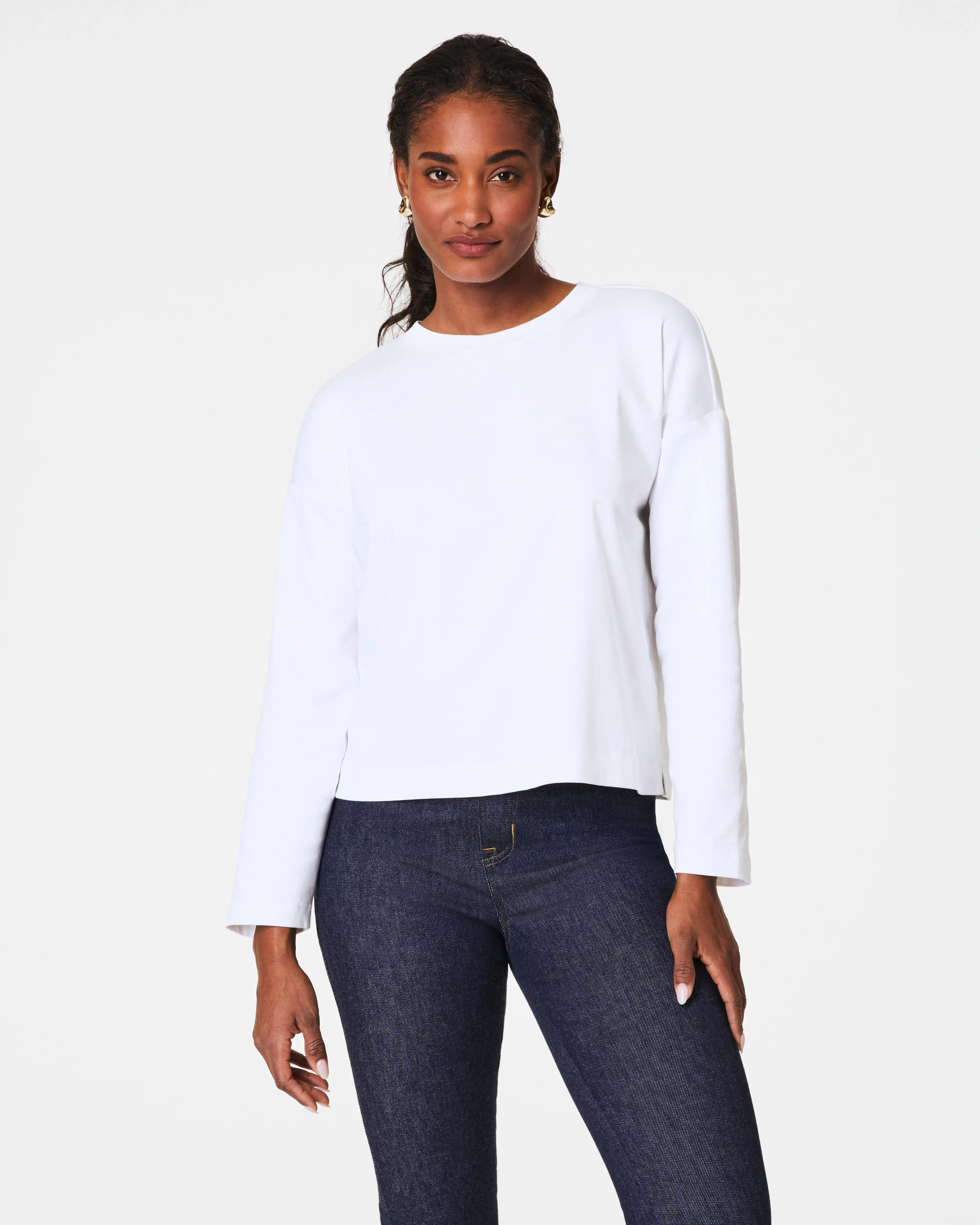 SPANX® Cotton Long Sleeve Crewneck Top sold by SPANX