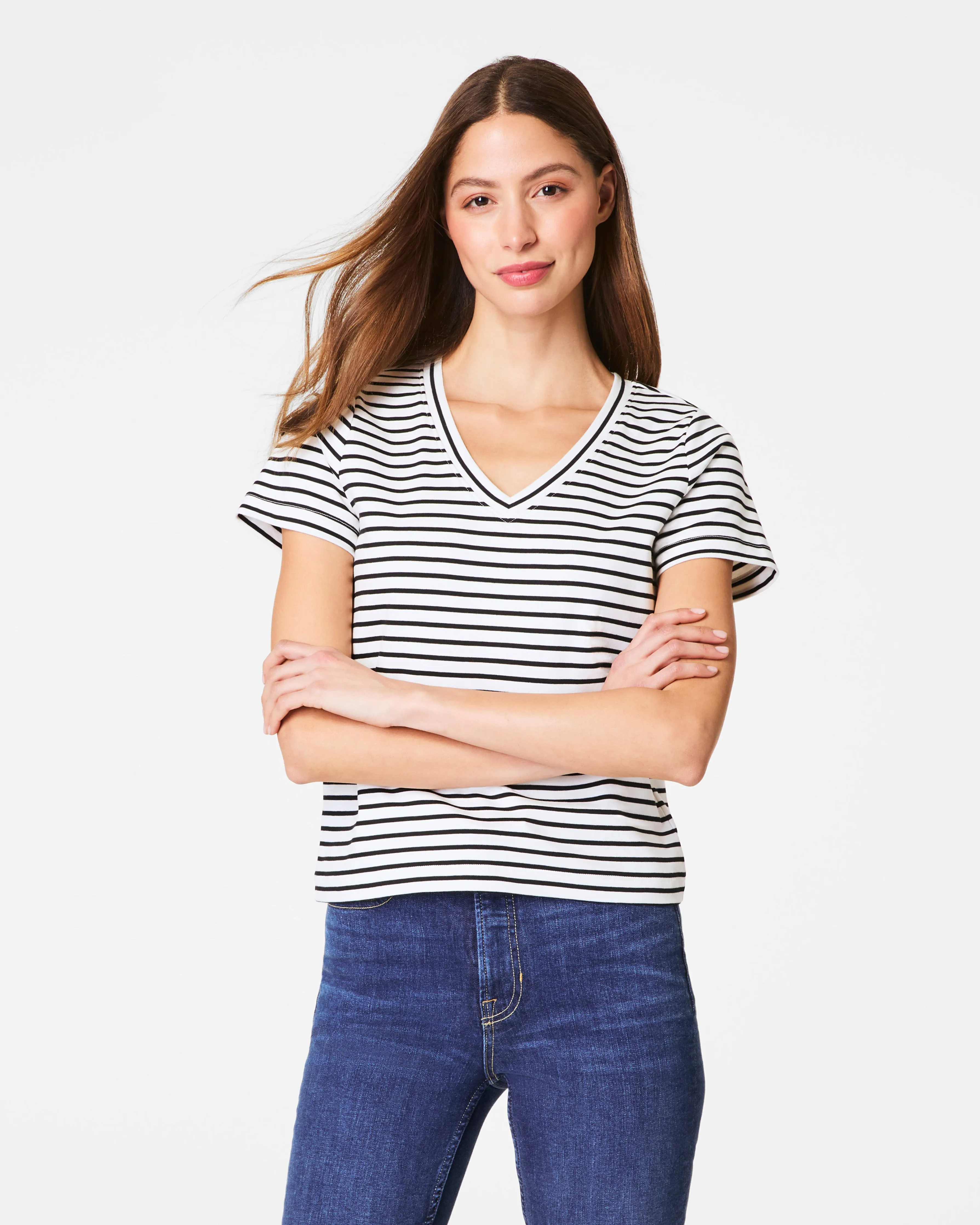 SPANX® Cotton V-Neck Tee, Stripe sold by SPANX