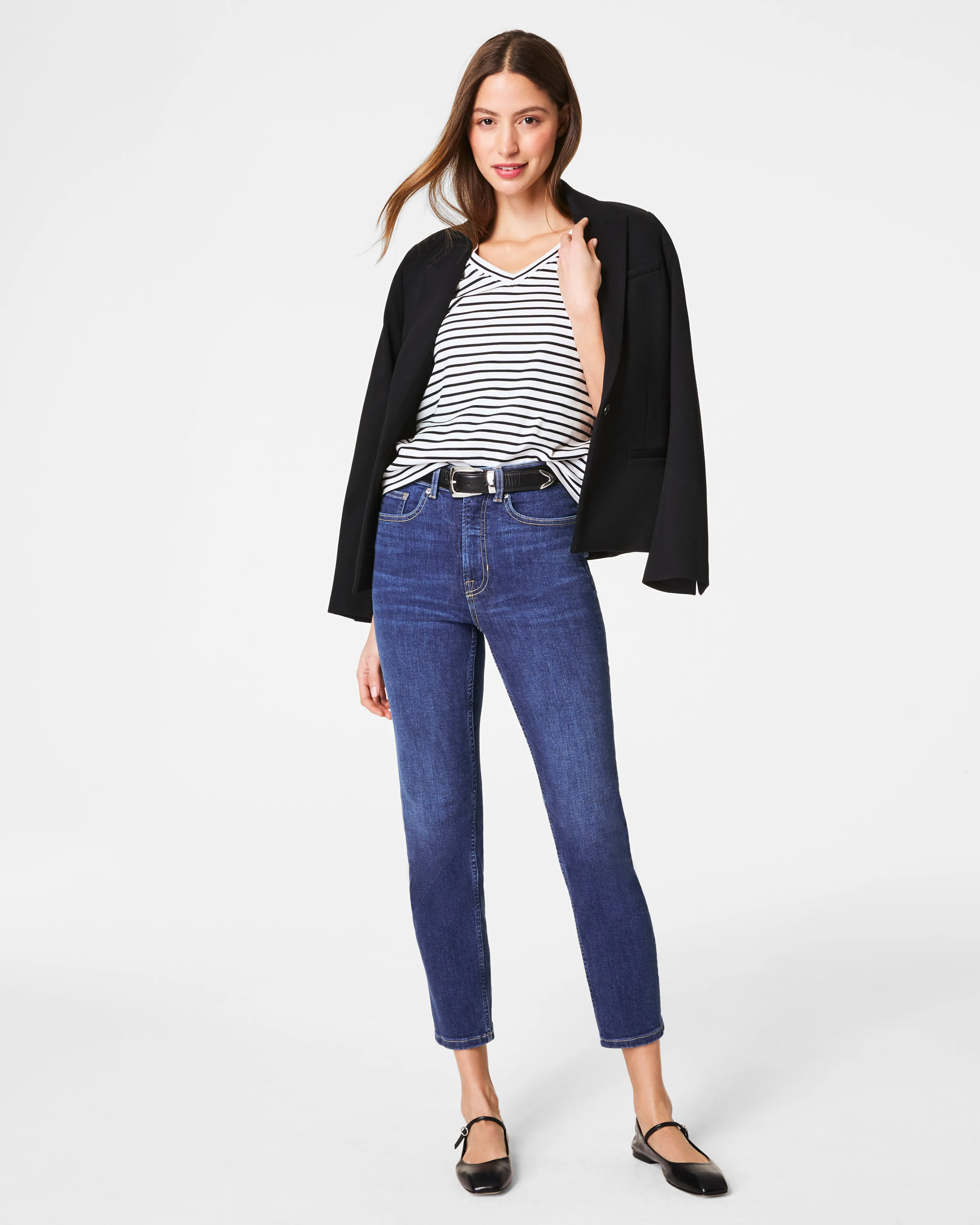 SPANX® Cotton V-Neck Tee, Stripe sold by SPANX product image thumbnail 3