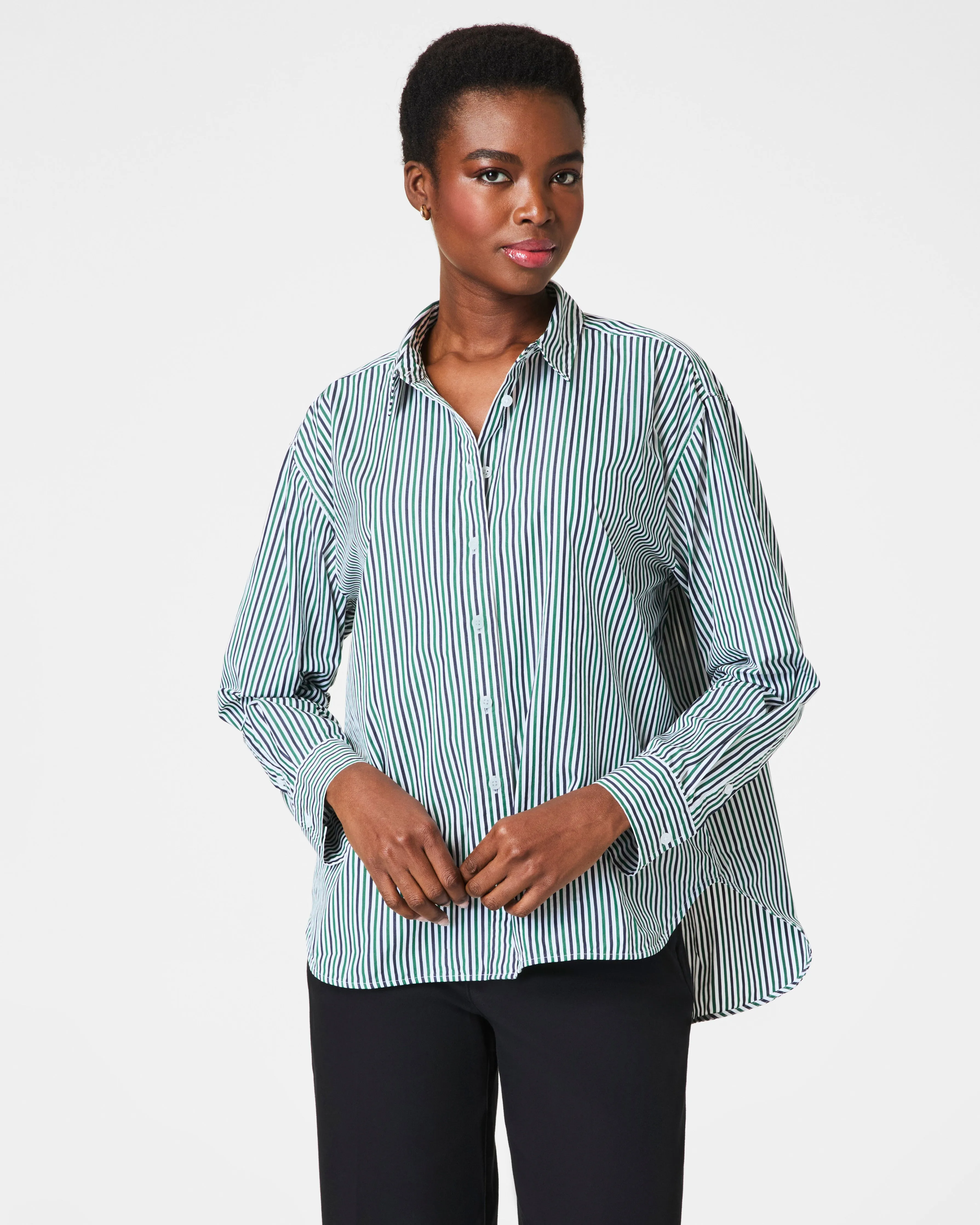 SPANX® Poplin Oversized Button-Down, Stripes sold by SPANX