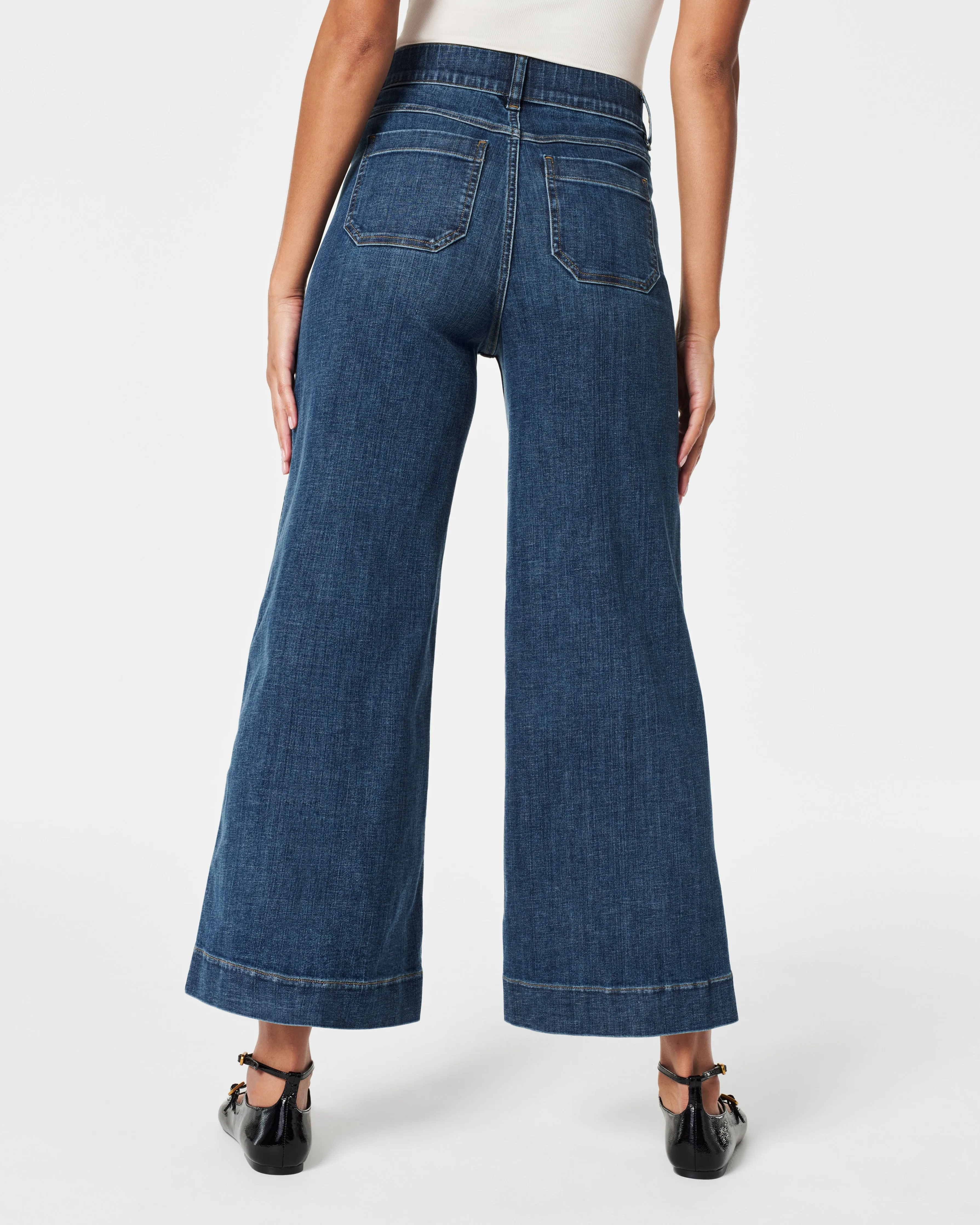 SPANXshape™ EveryWear Cropped Wide Leg Jeans with Patch Pockets, Shaded Blue sold by SPANX product image thumbnail 3
