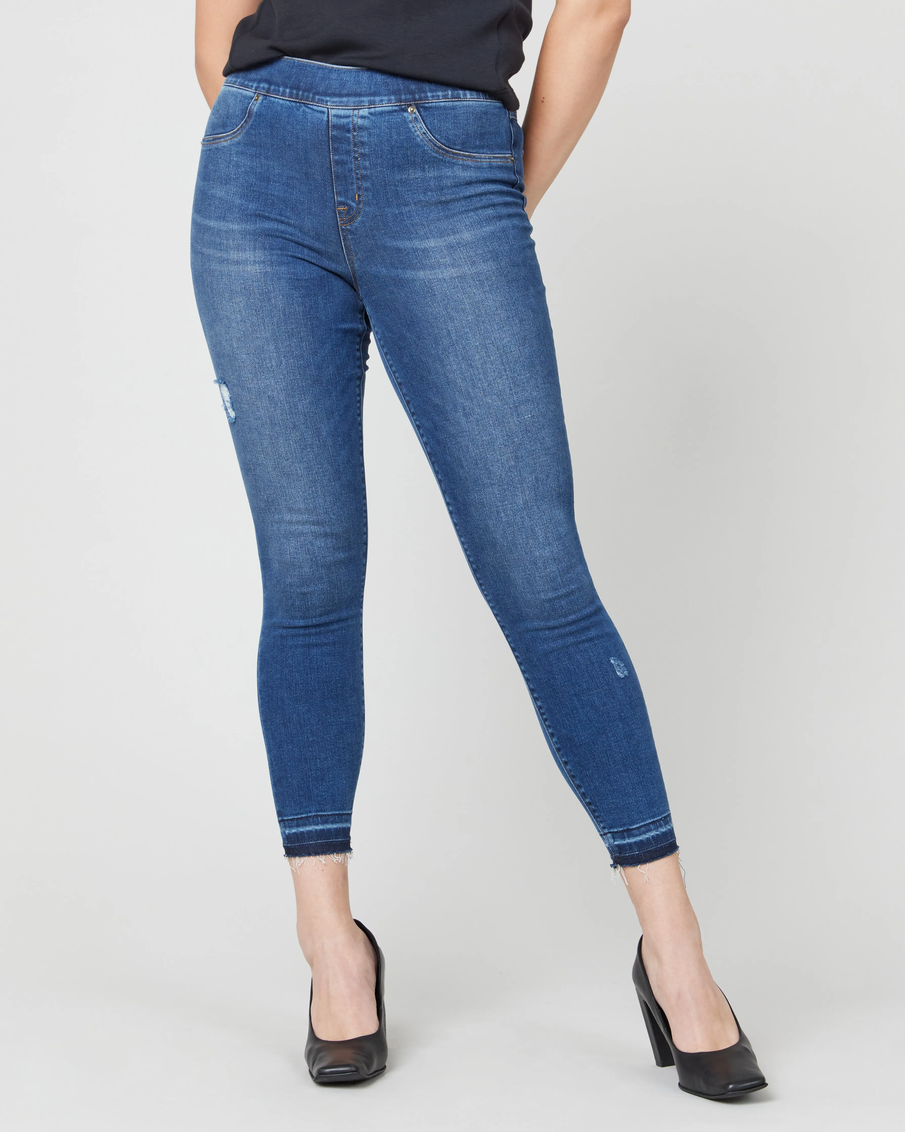 Distressed Ankle Skinny Jeans, Medium Wash sold by SPANX