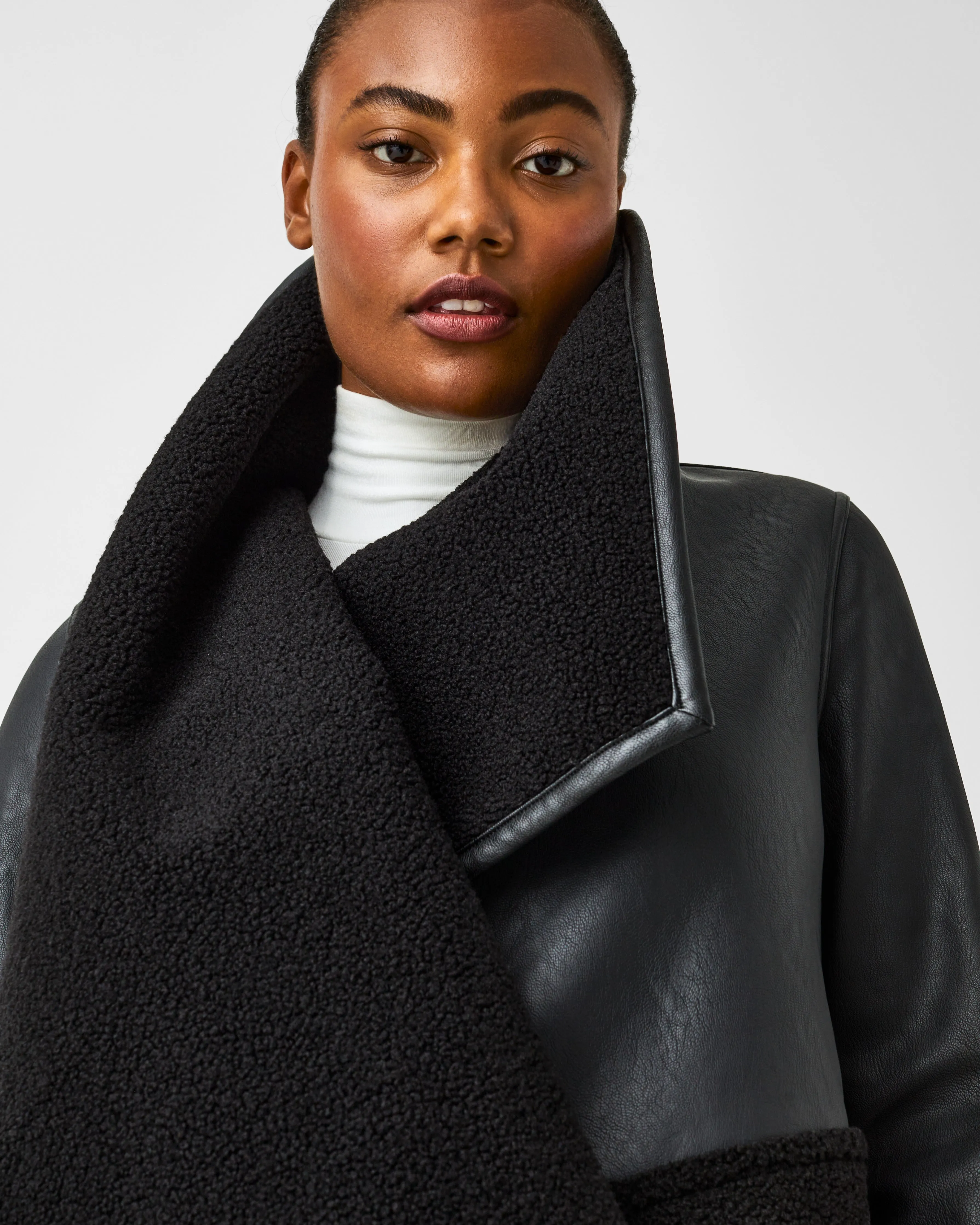 Fleece & Faux Leather Long Wrap Jacket sold by SPANX product image thumbnail 3