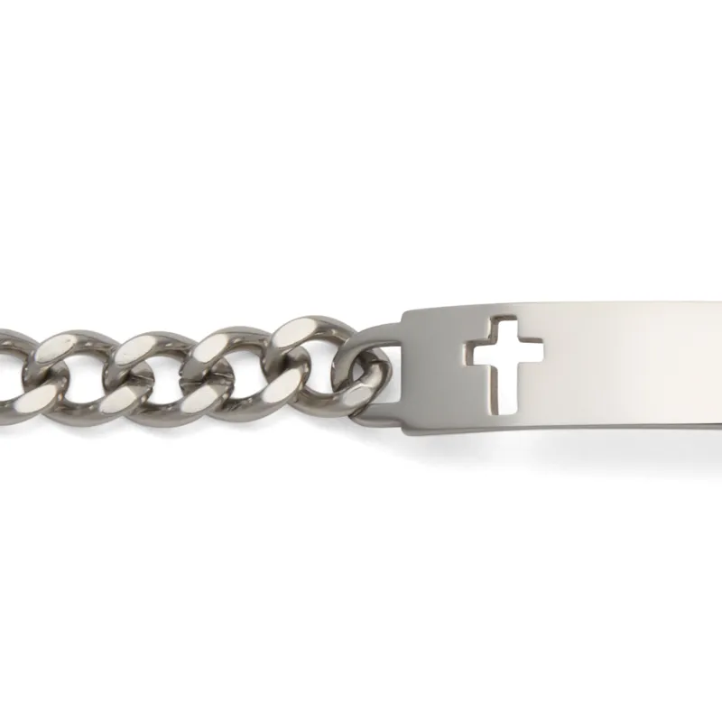 Ladies’ ID Bracelet with Cut Out Cross Plaque Silver or Gold Tone sold by Speidel