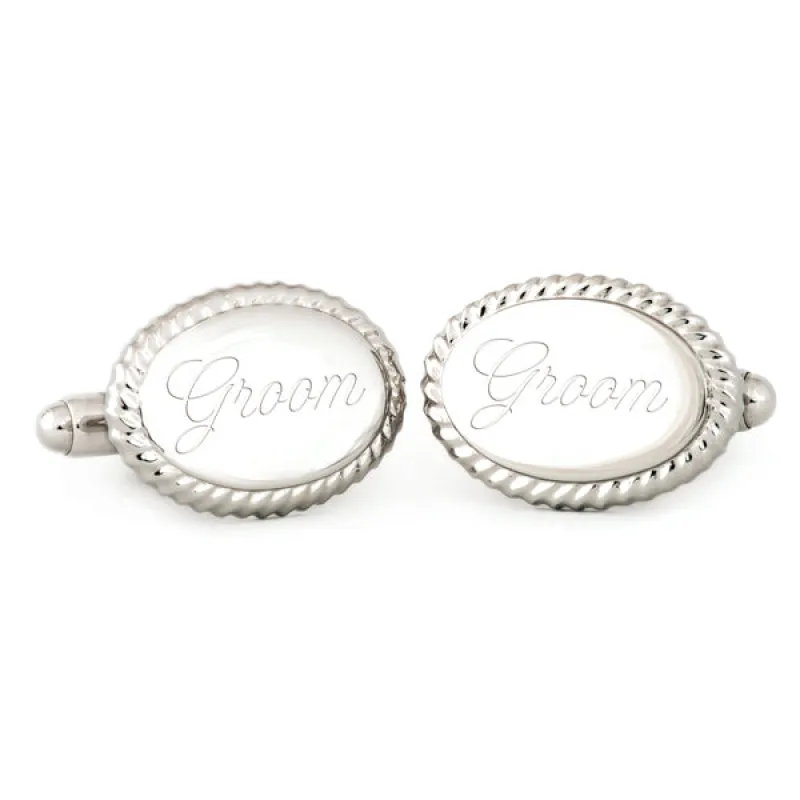 Oval Beaded Edge Cuff Links w/ "Groom" Engraving sold by Speidel