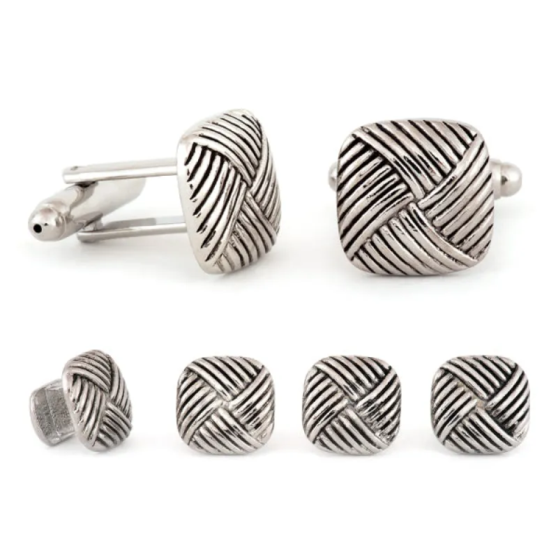 Square Diagonal Weave Cuff Links & Studs Set sold by Speidel