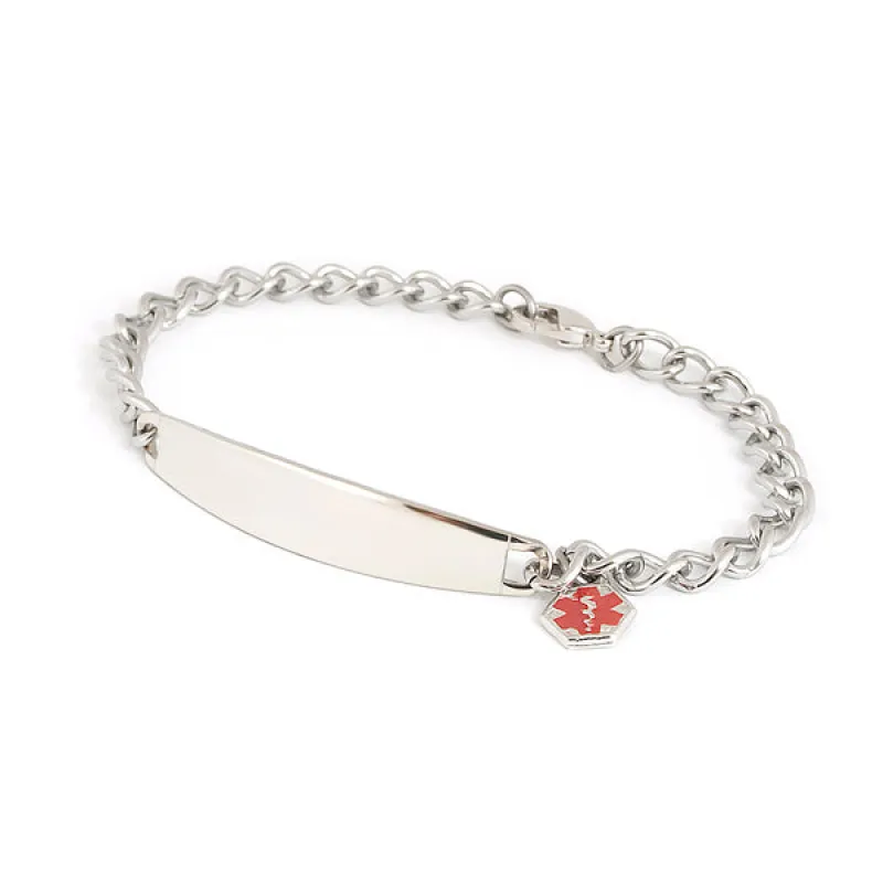 Ladies Stainless Steel ID bracelet w/ Engravable Plaque and Dangling Medilog™ Charm made by Speidel