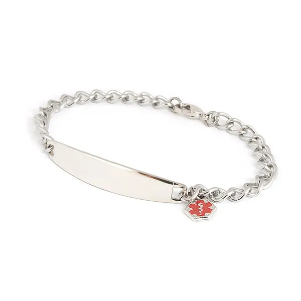 Ladies Stainless Steel ID bracelet w/ Engravable Plaque and Dangling Medilog™ Charm sold by Speidel