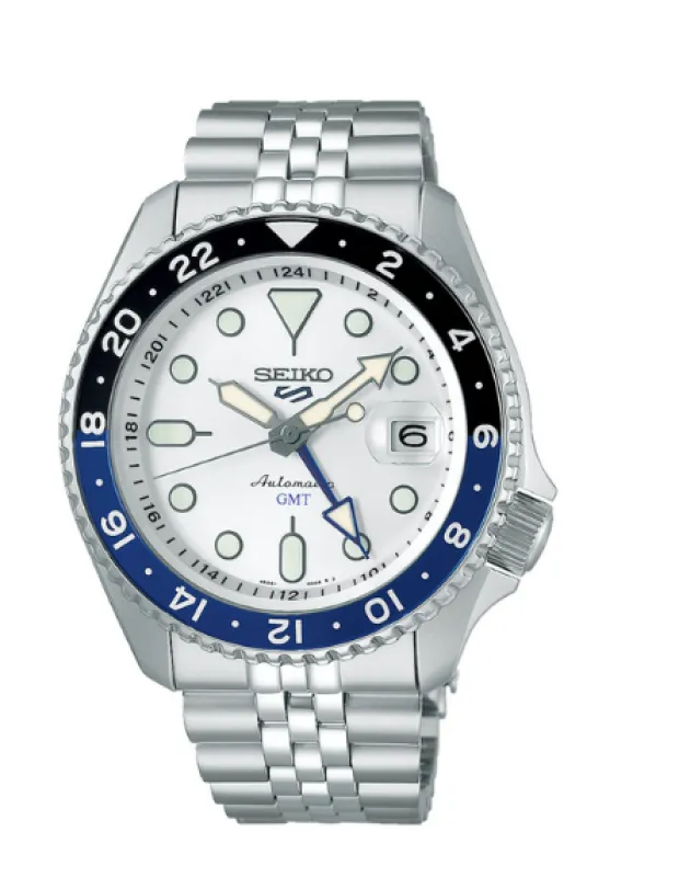 Seiko 5 Sports Automatic GMT Watch with Silver-White Dial made by Seiko